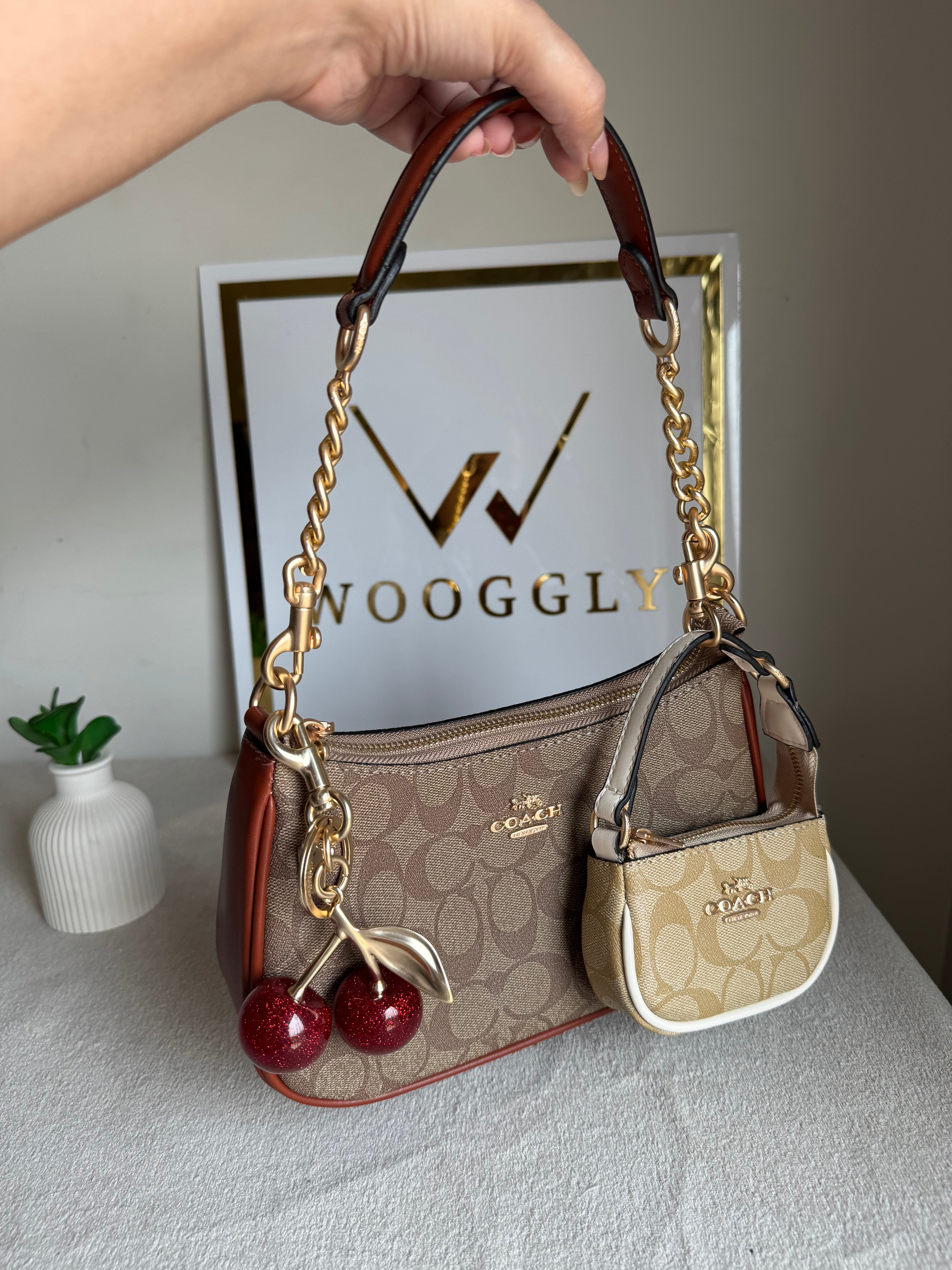 COACH Teri Gift Box with Baby Teri Charm & Coach Cherry Charm - Apricot Brown