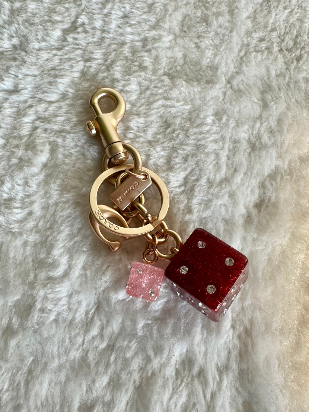 PREMIUM Coach Dice Bag Charm - FULL SIZE Red & Pink