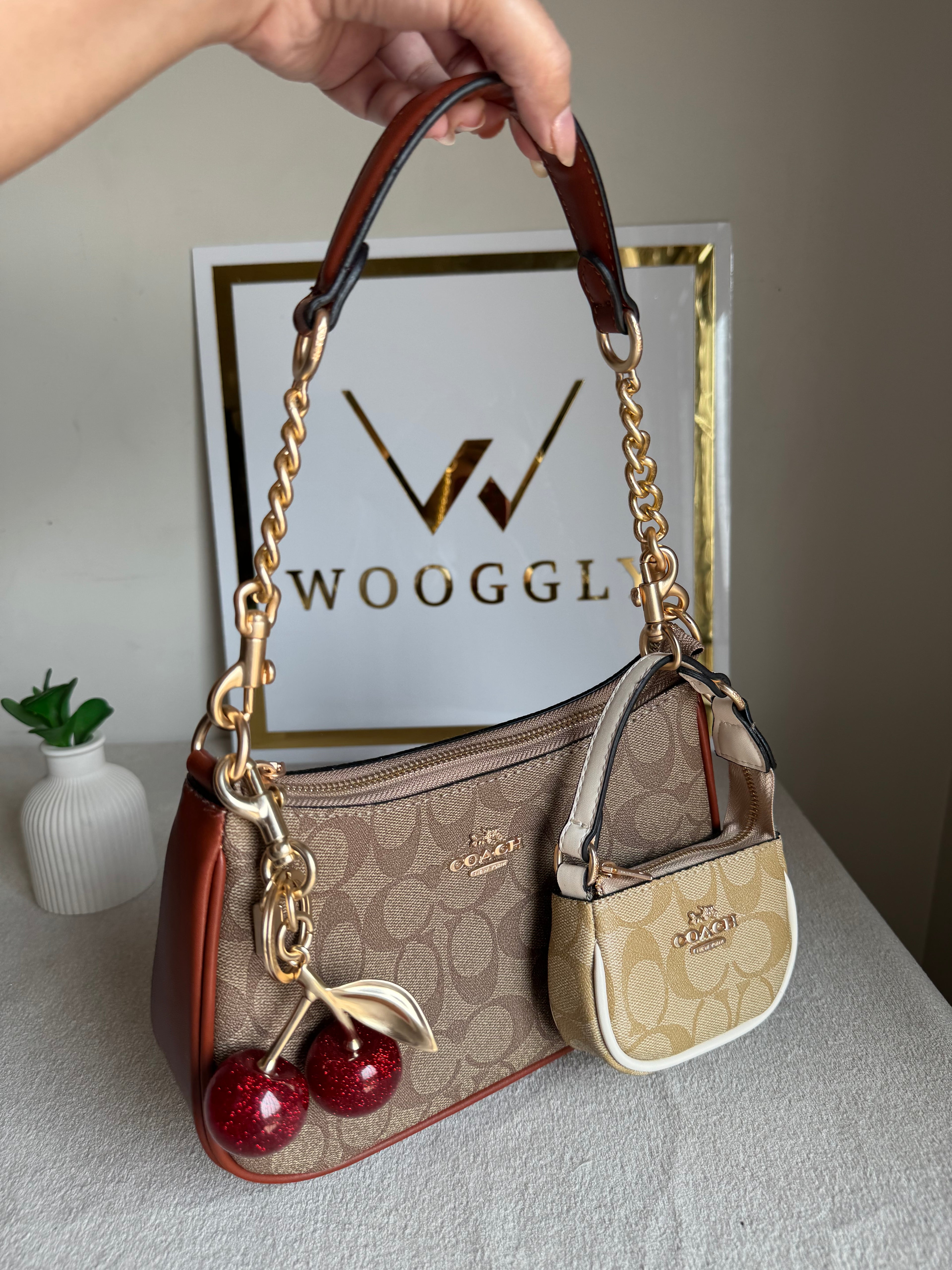 COACH Teri Gift Box with Baby Teri Charm & Coach Cherry Charm - Apricot Brown