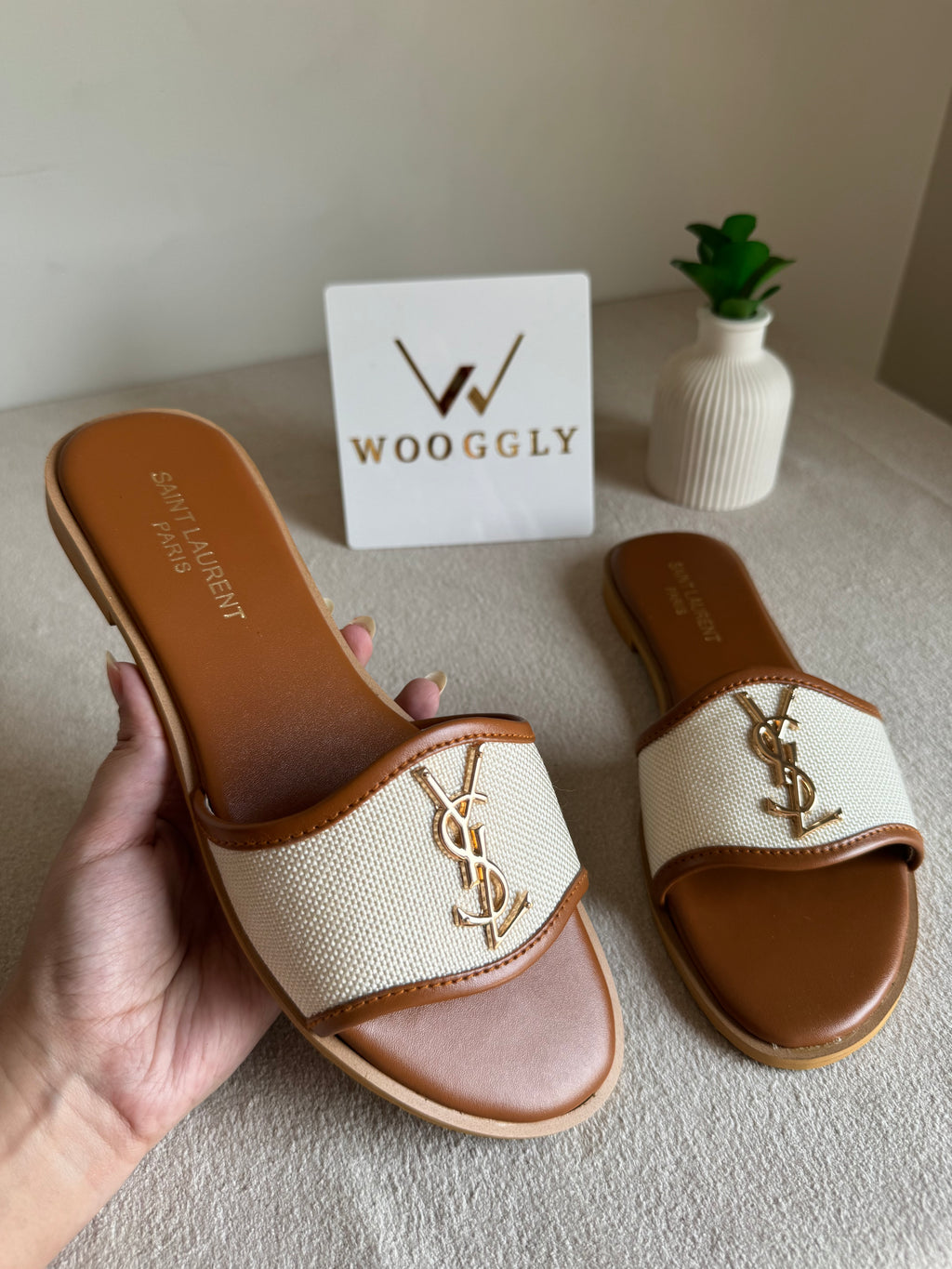 YSL Jute Slides - Beige