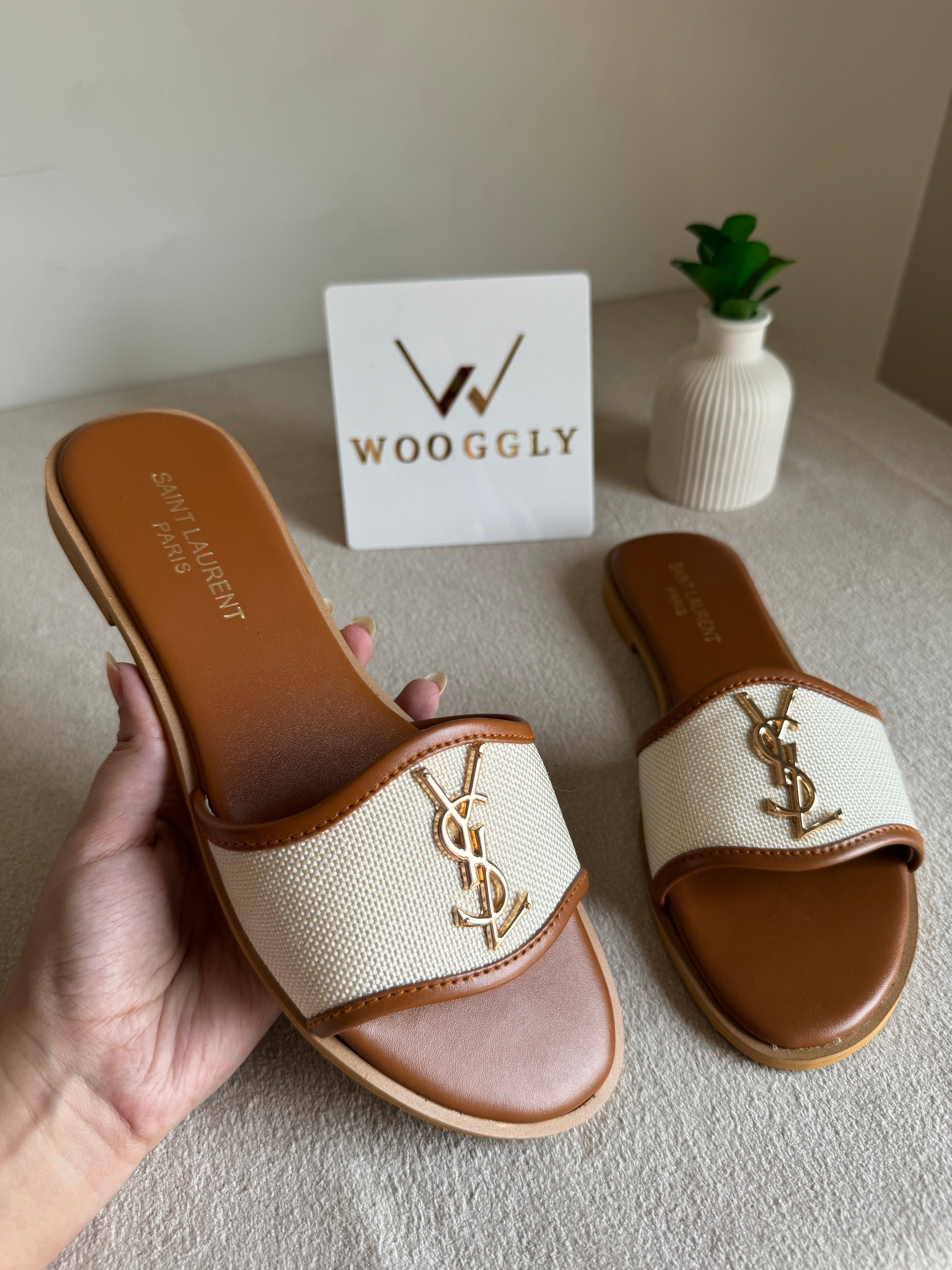 YSL Jute Slides - Beige