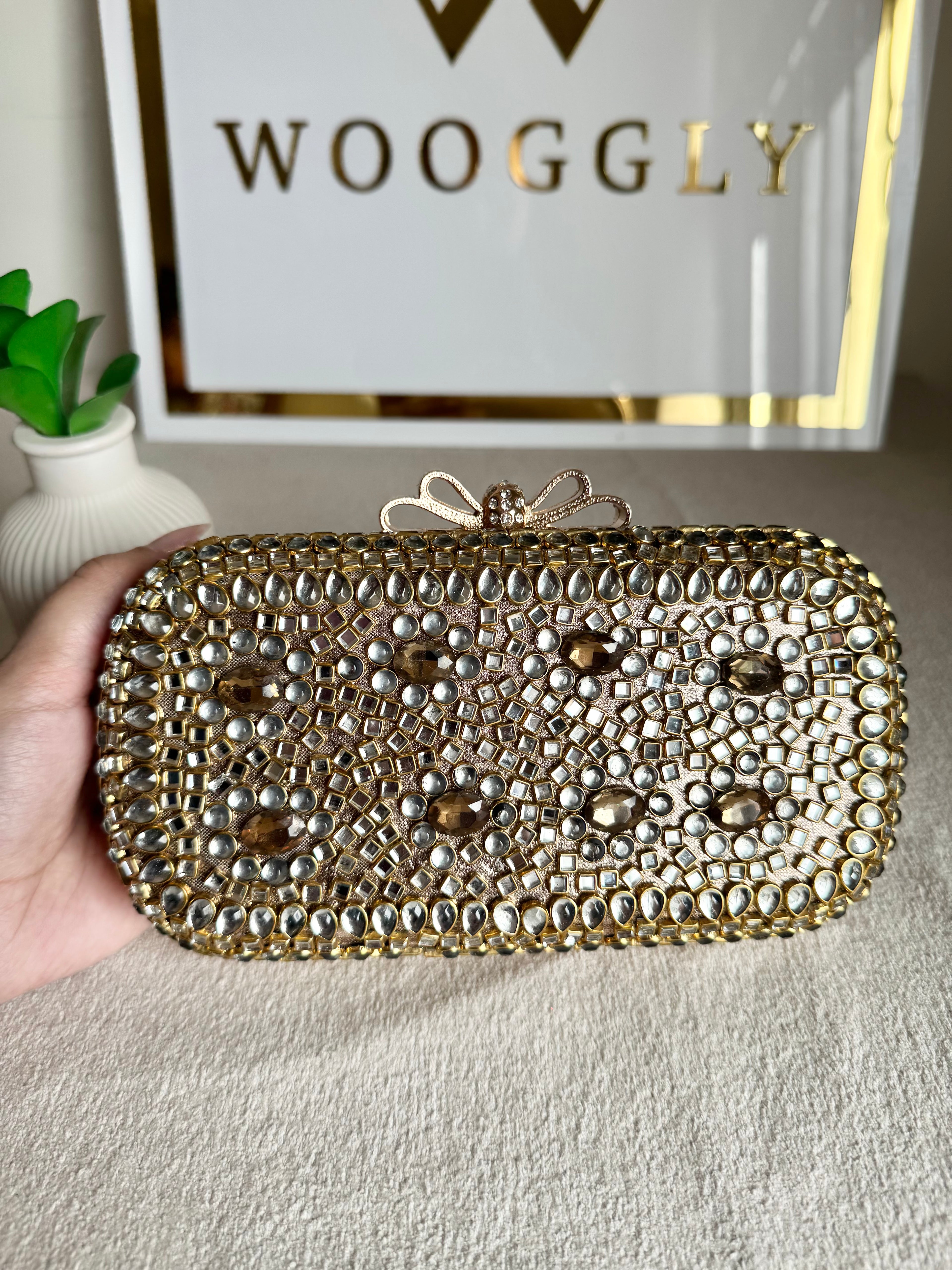 Kundan Stone Clutch - Champagne Stones