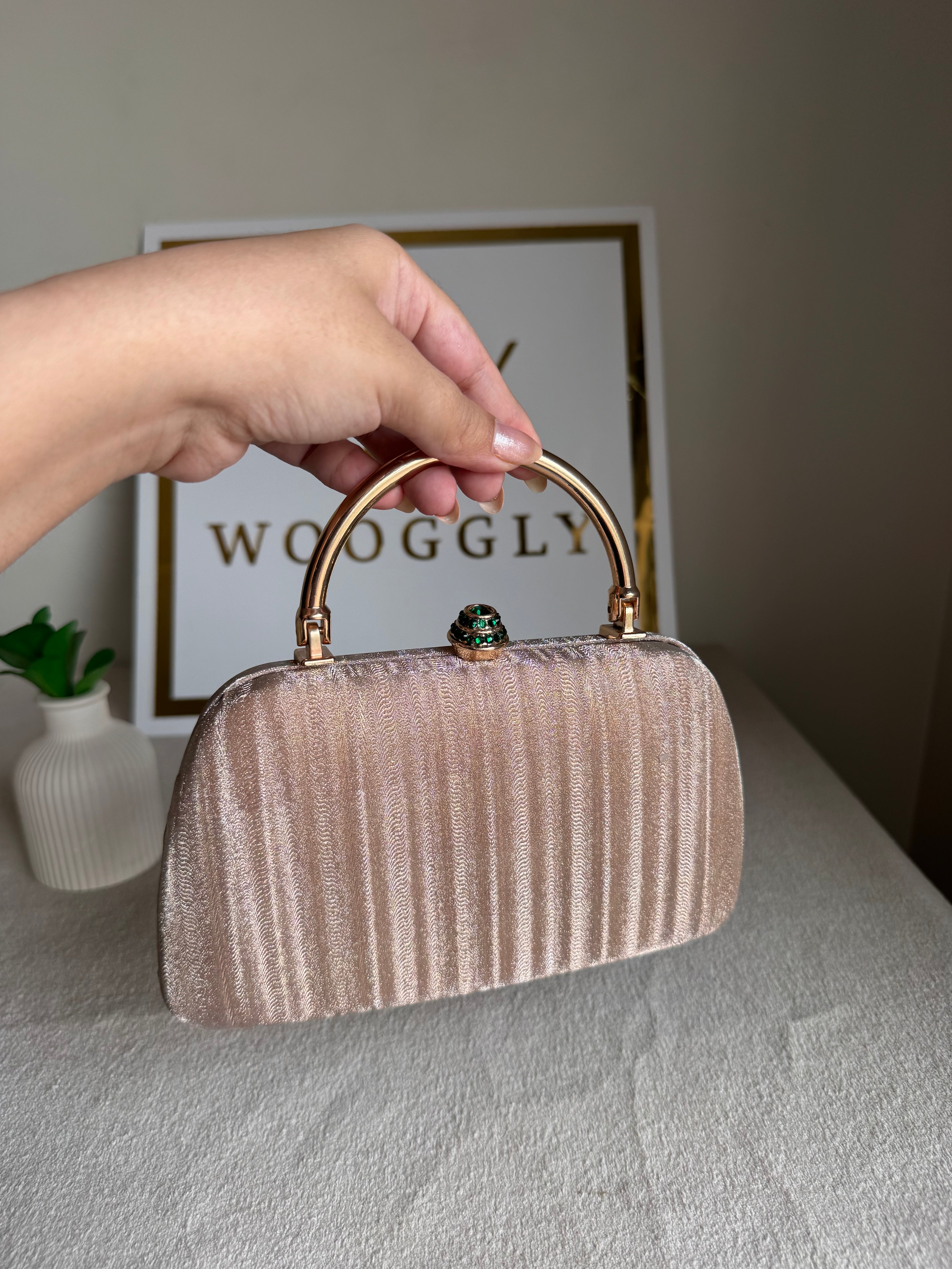 Satin Glow Clutch (Rose Gold)