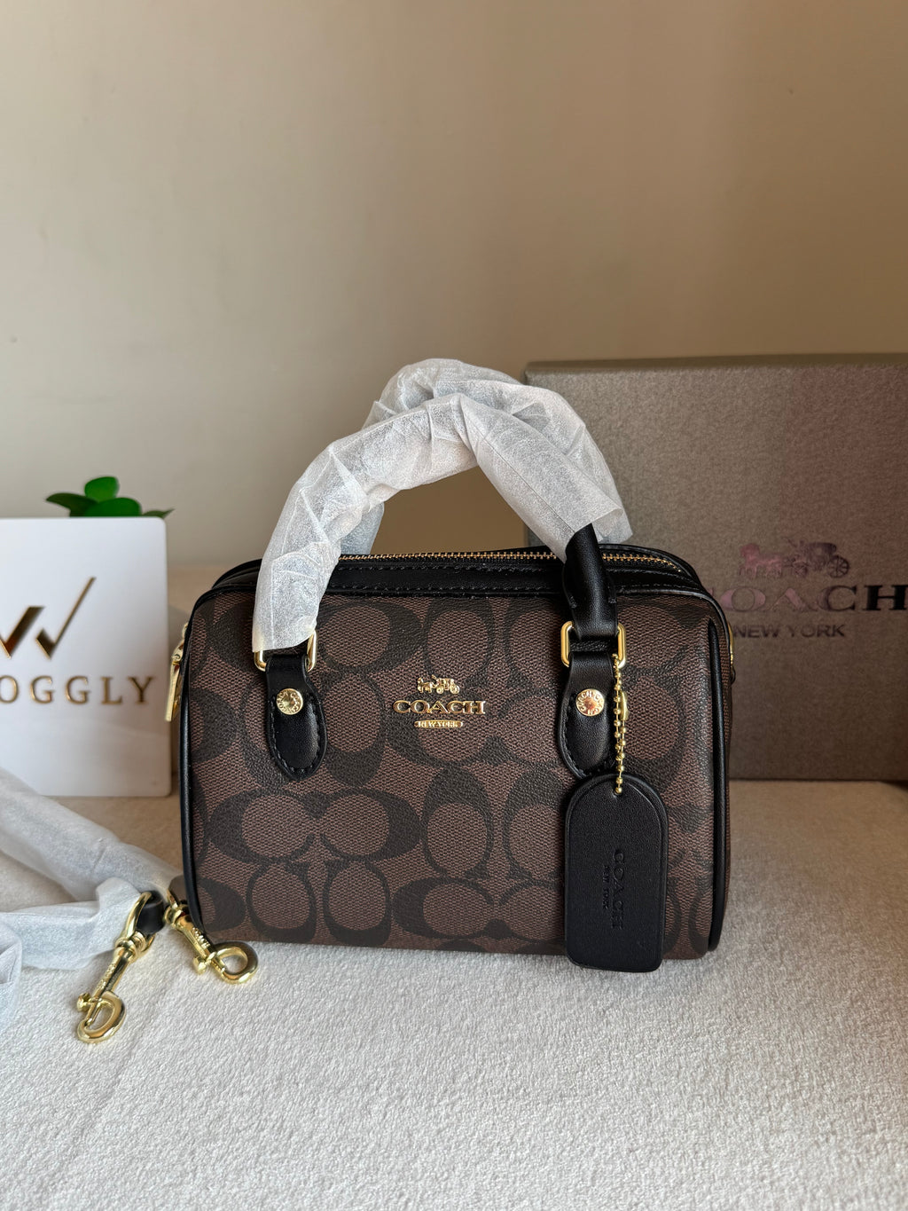 COACH Mini Duffle Bag PREMIUM with Long Strap Signature Brown - BOX PACKING