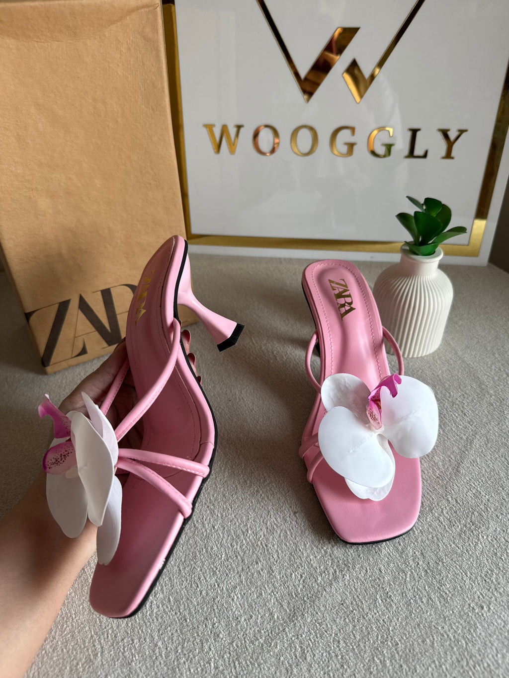 Zara Flower Heels BABY PINK - with Brand Box