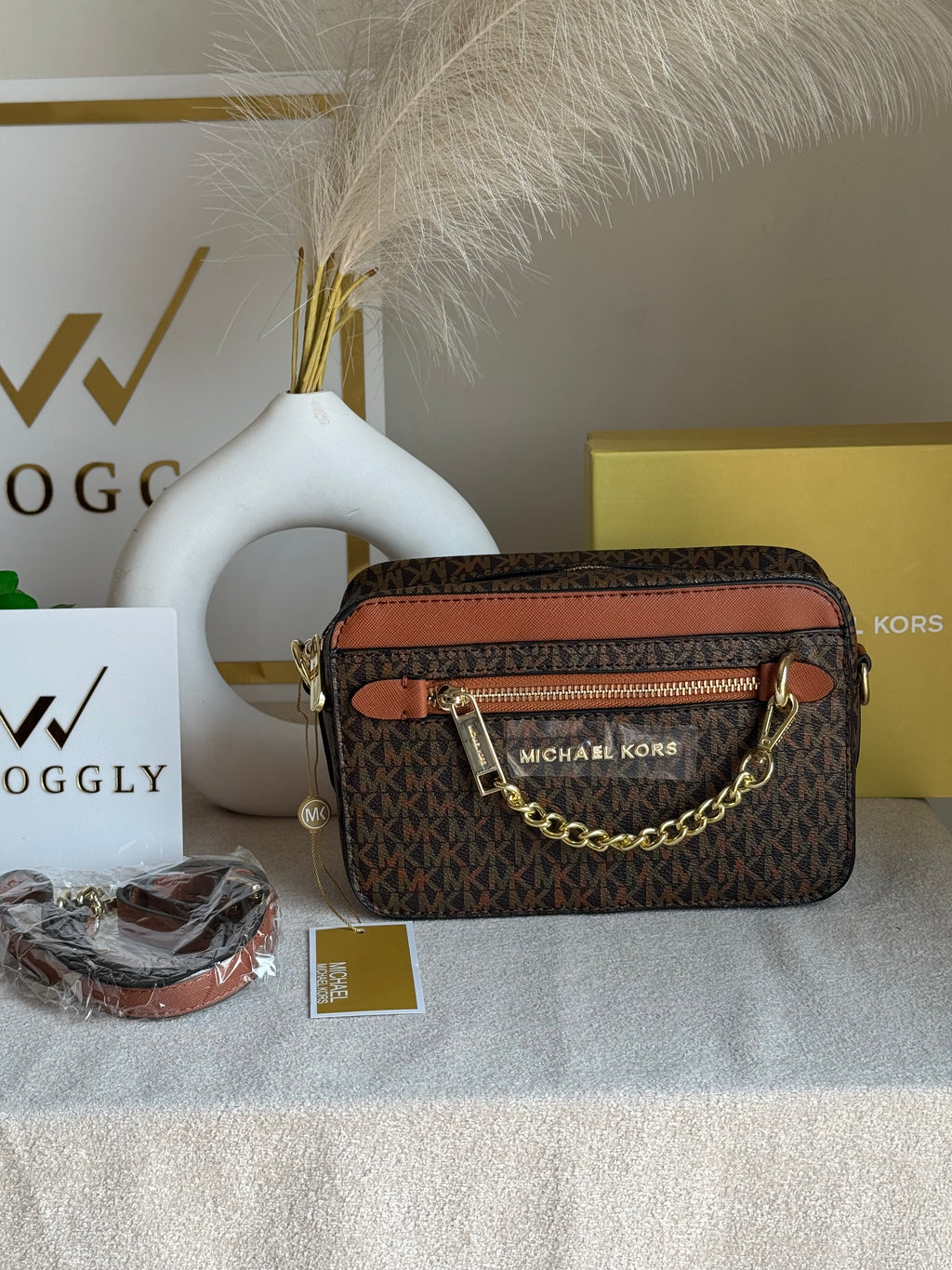 Premium MK Crossbody Bag with PROPER PACKING Brown