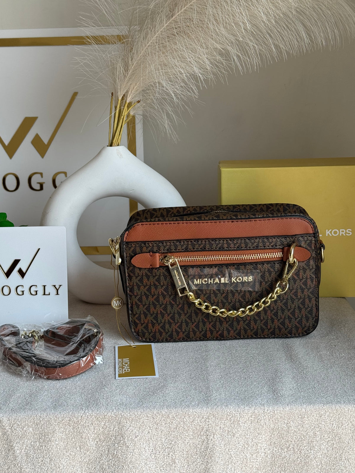 Premium MK Crossbody Bag with PROPER PACKING Brown