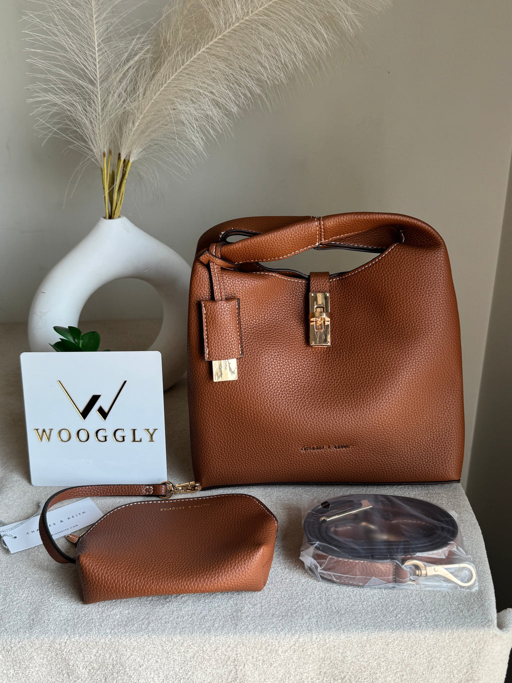 Premium C & K Bucket Bag with Small Pouch & PROPER PACKING Brown