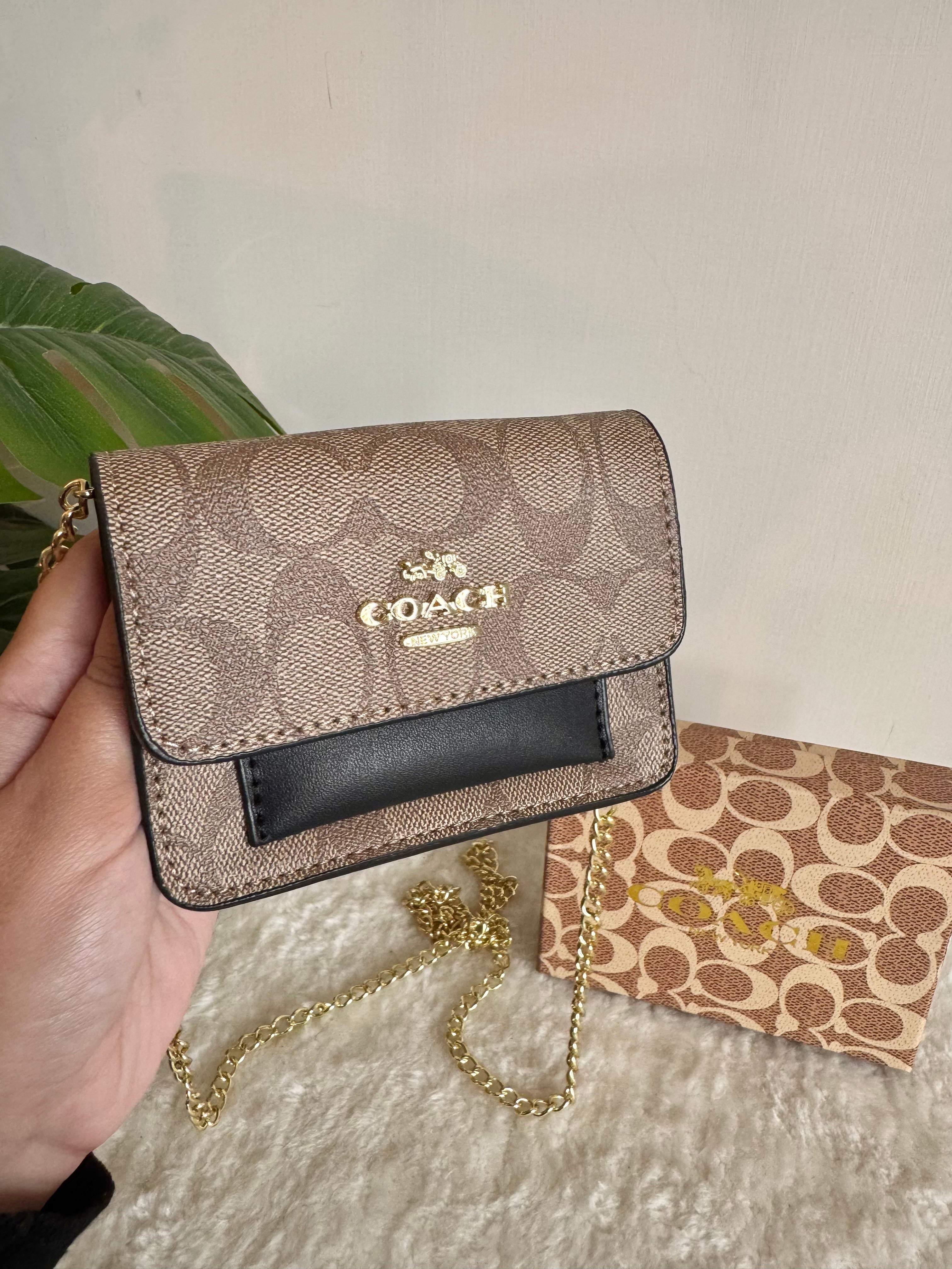 Coach Wallet with Detachable Long Chain - Khaaki with Black