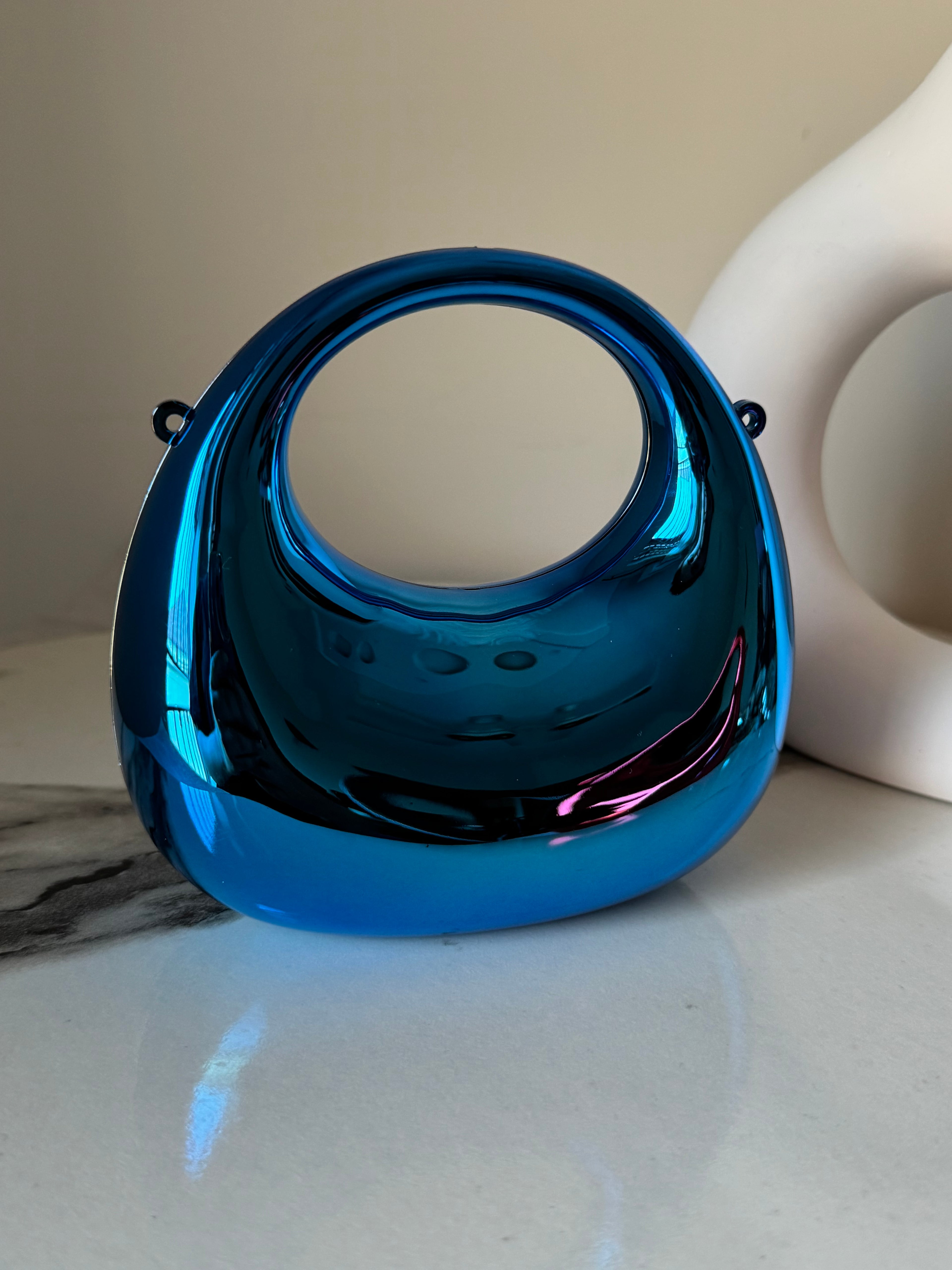 Viral Metallic Clutch with Chain - Mini Blue