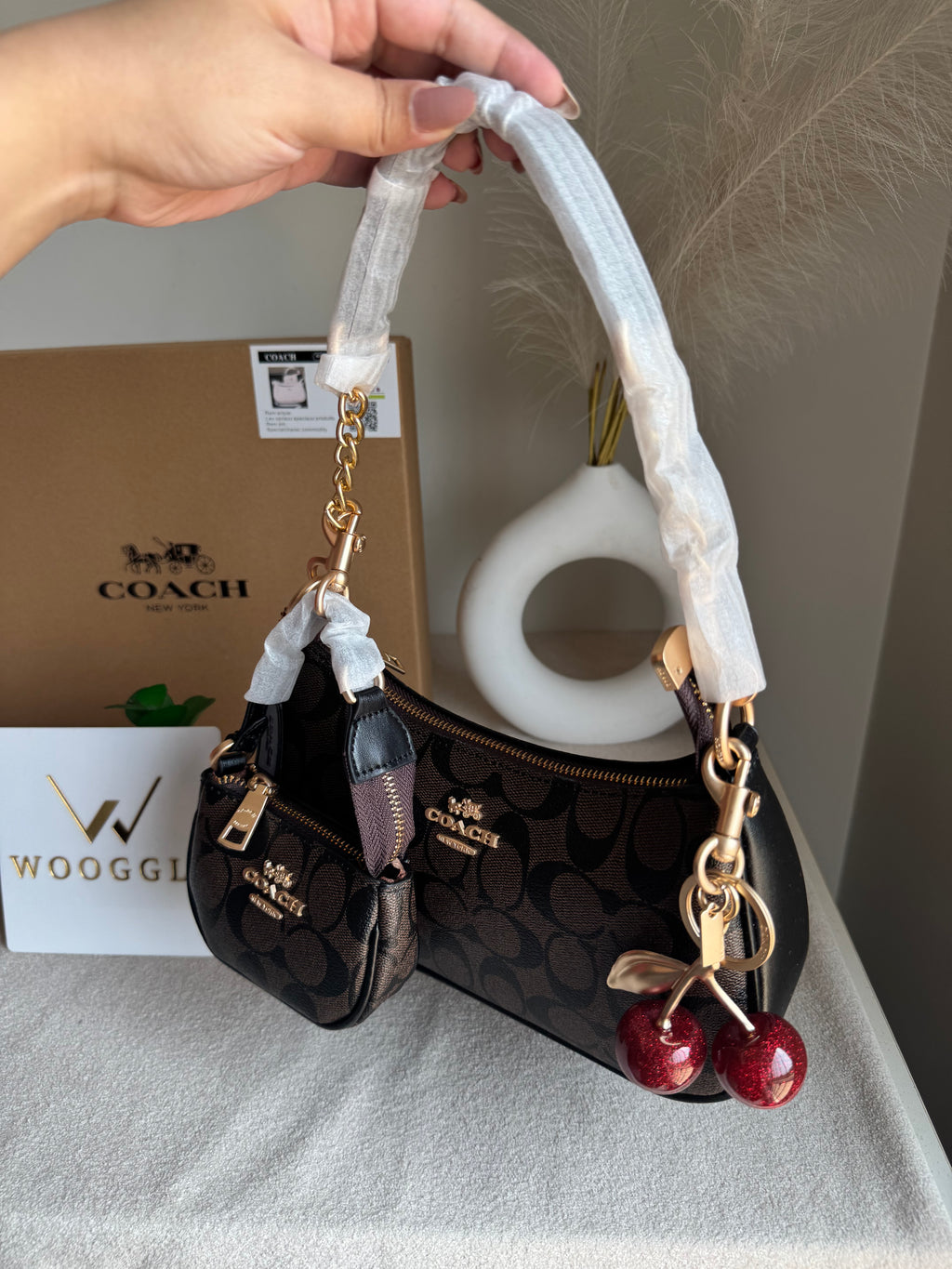 COACH Teri Gift Box with Baby Teri Charm & Coach Cherry Charm - Signature Brown