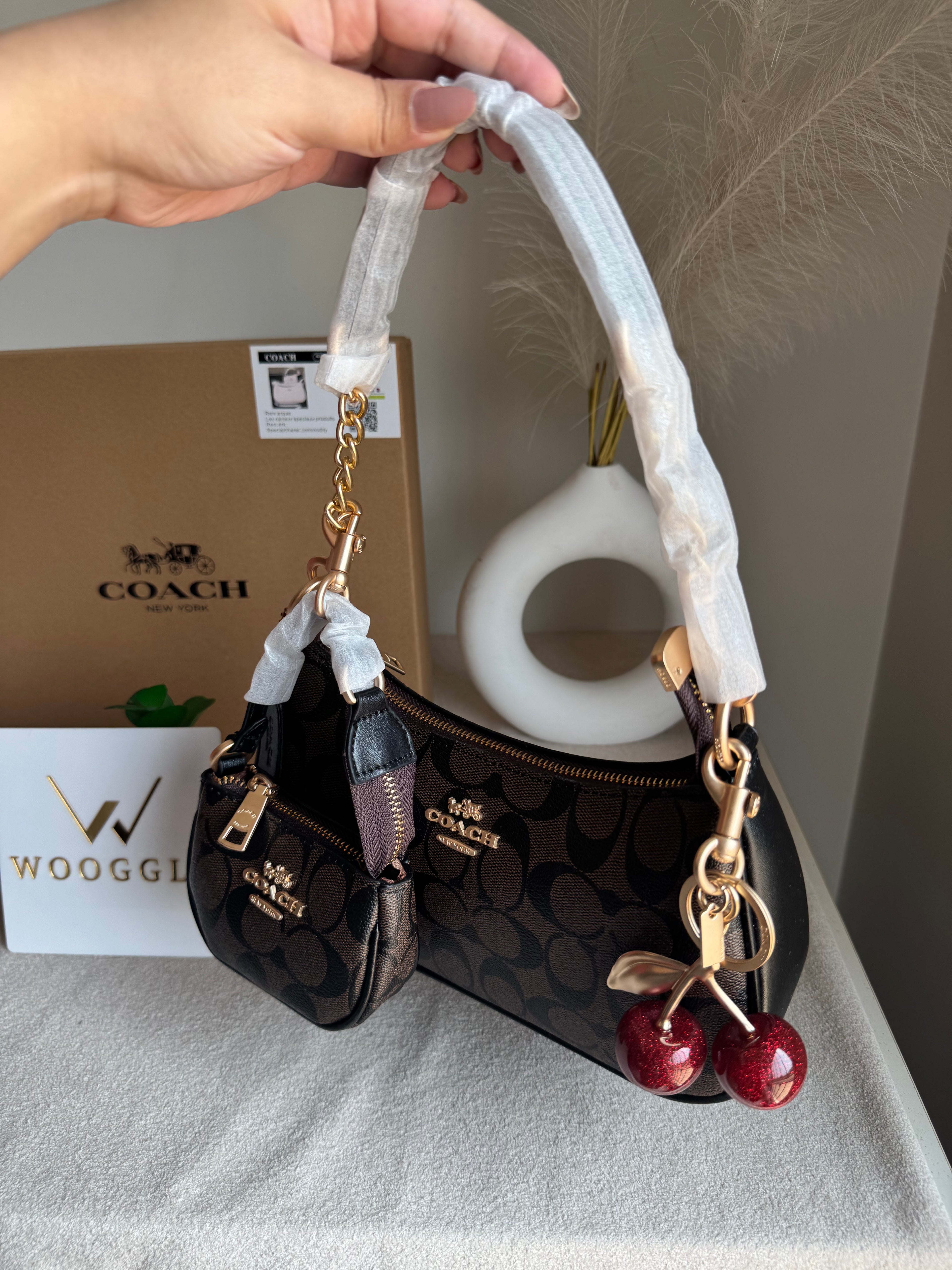 COACH Teri Gift Box with Baby Teri Charm & Coach Cherry Charm - Signature Brown