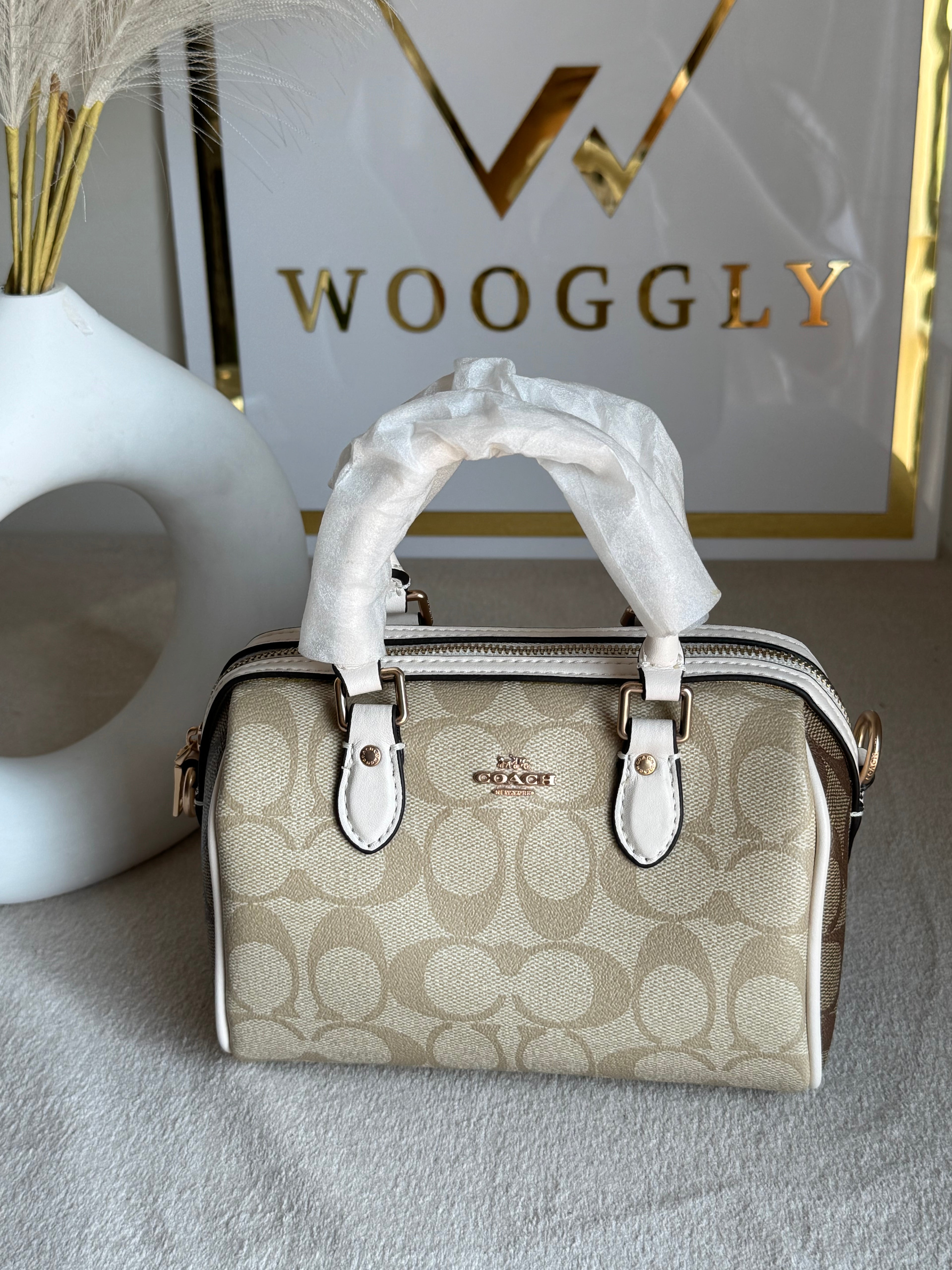 COACH Mini Duffle Bag PREMIUM with Long Strap (Signature Beige) - BOX PACKING
