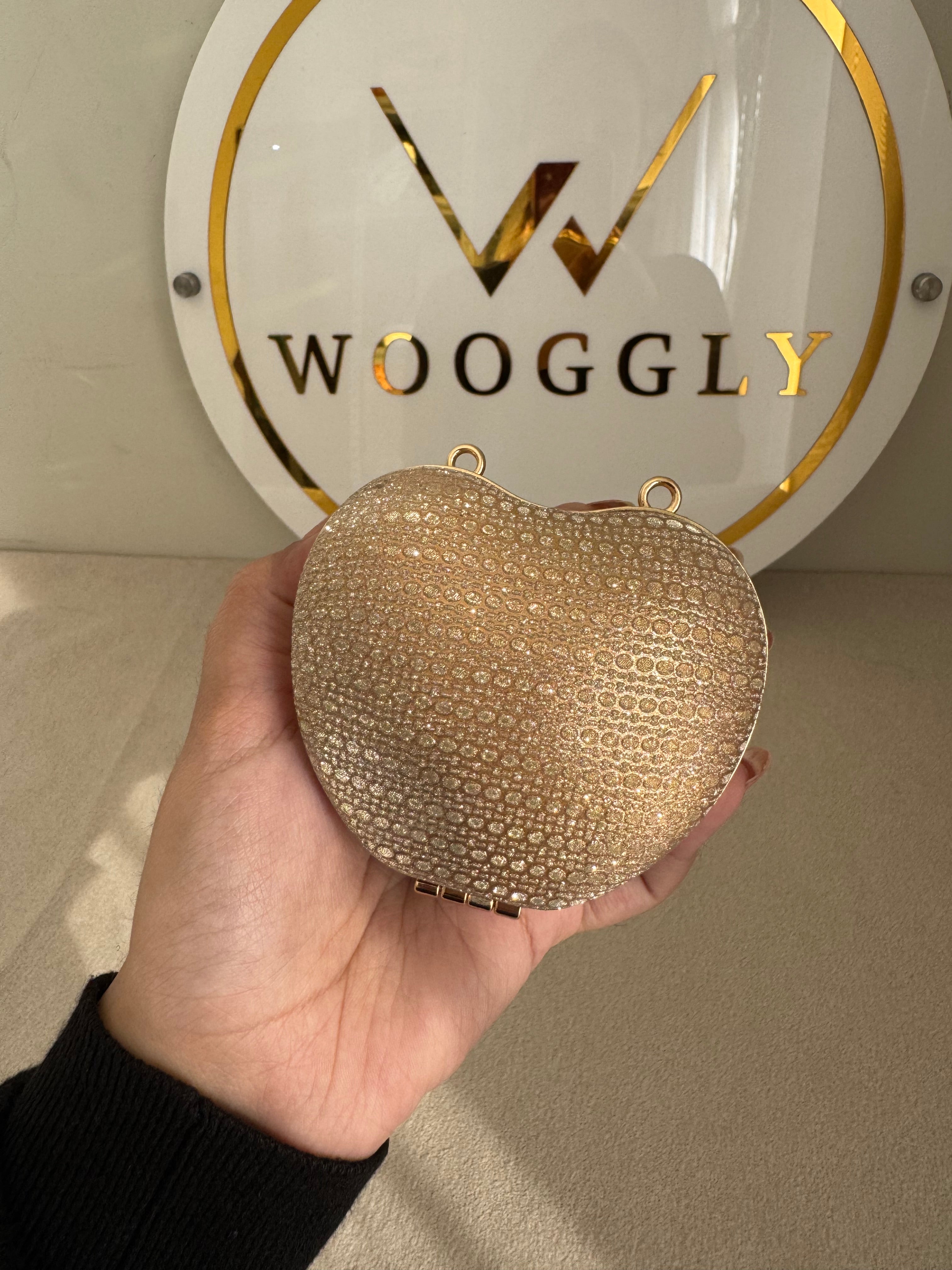 Apple Shimmer Clutch with Chain - Mini Gold