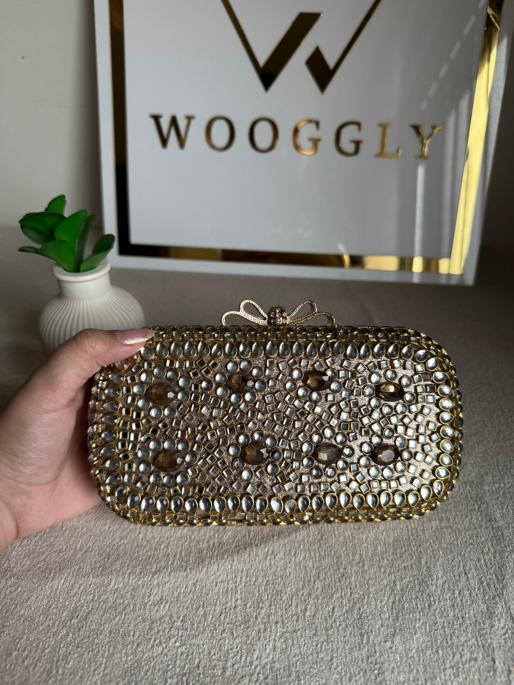 Kundan Stone Clutch - Champagne Stones
