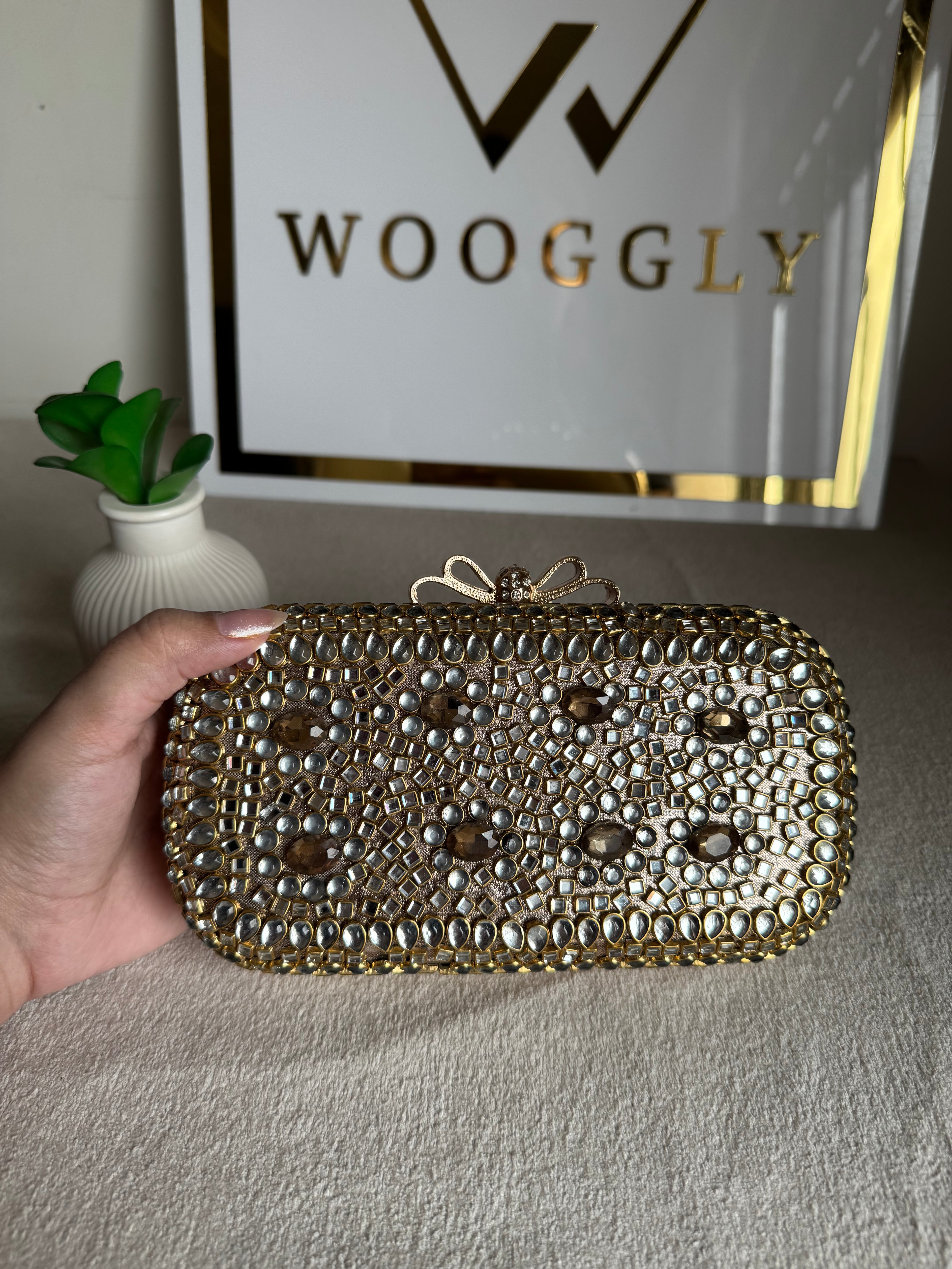 Kundan Stone Clutch - Champagne Stones