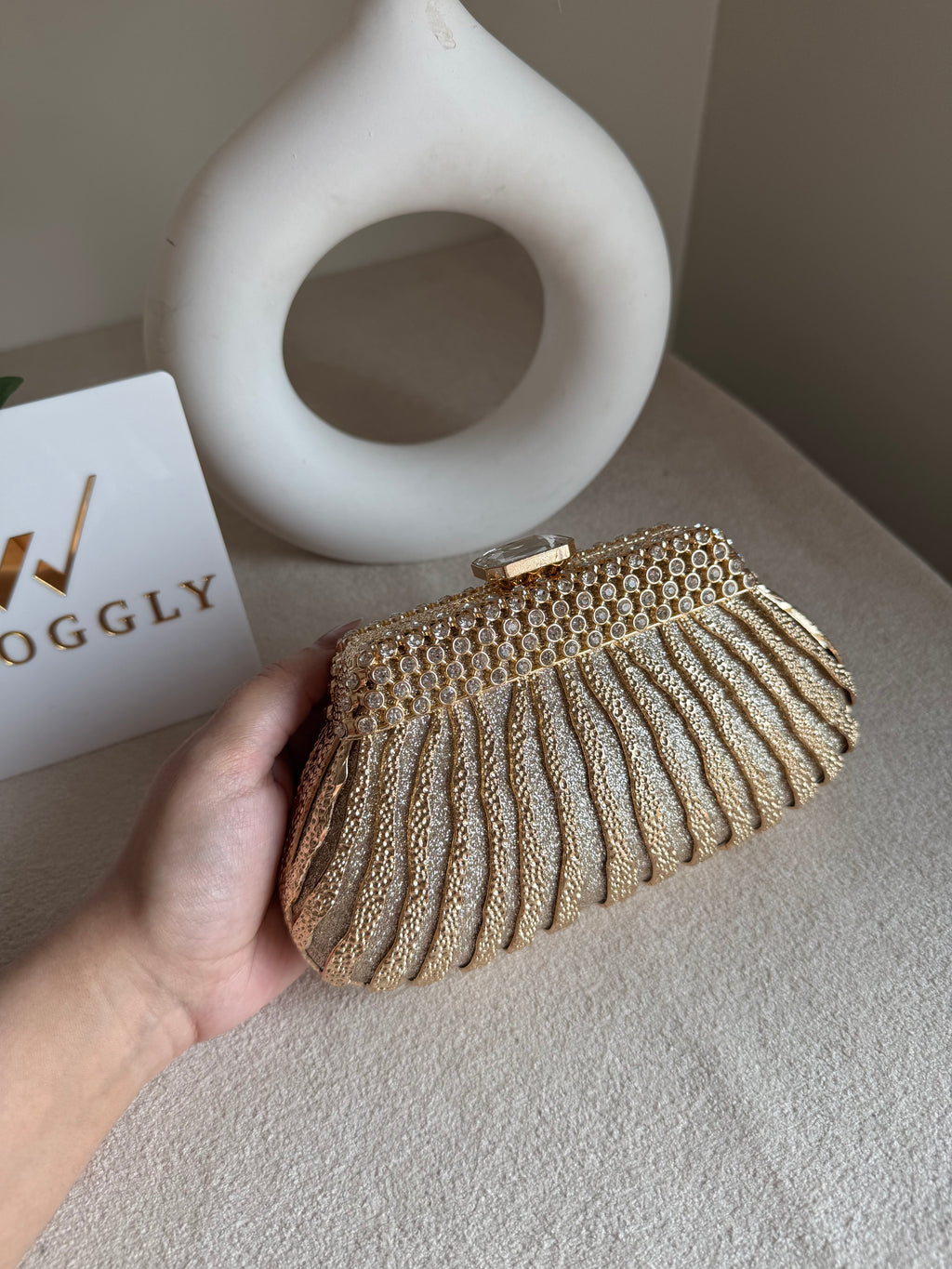 Roselle Clutch Champagne Metal