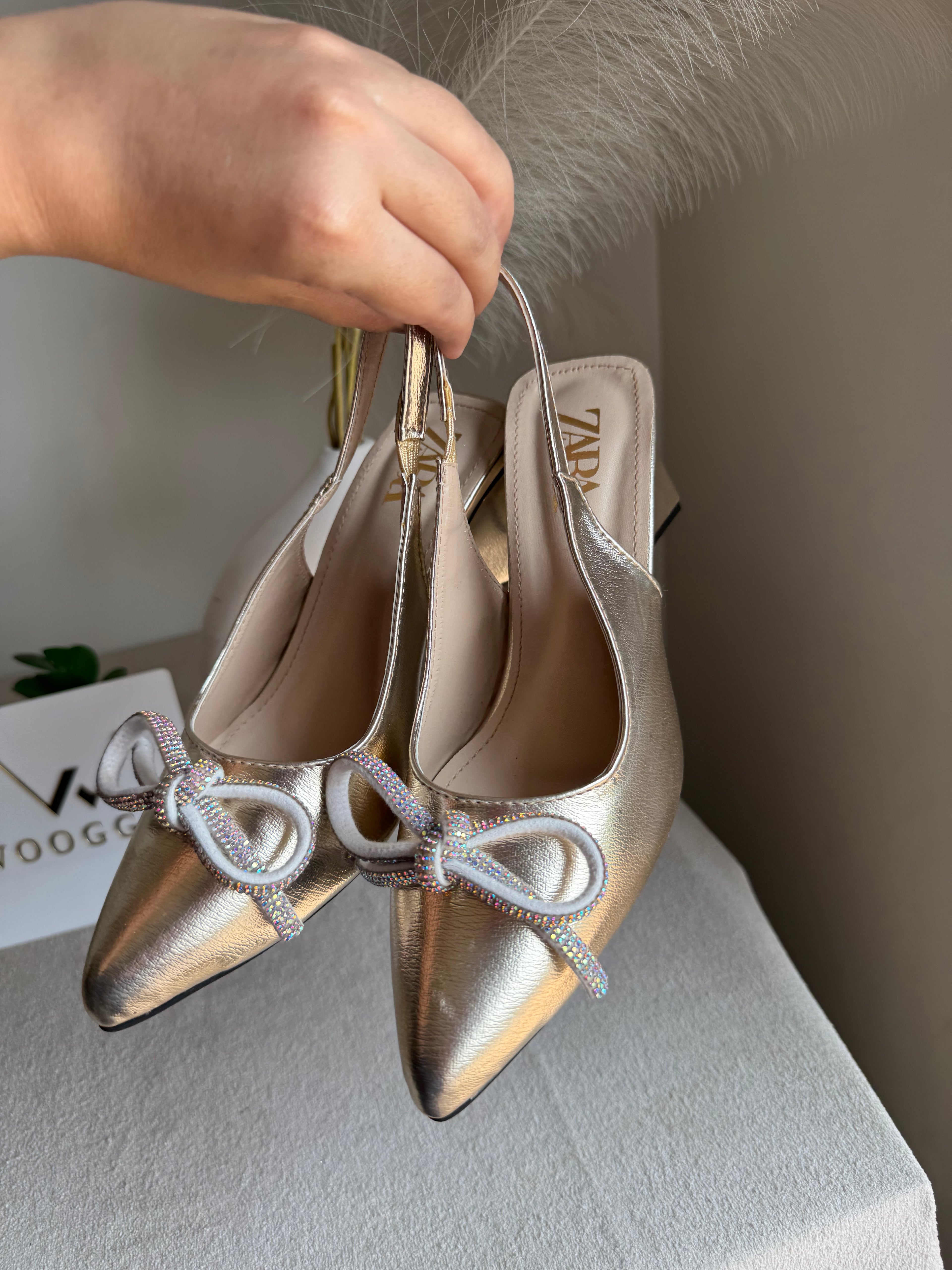Zara Statement Bow Heels - Champagne