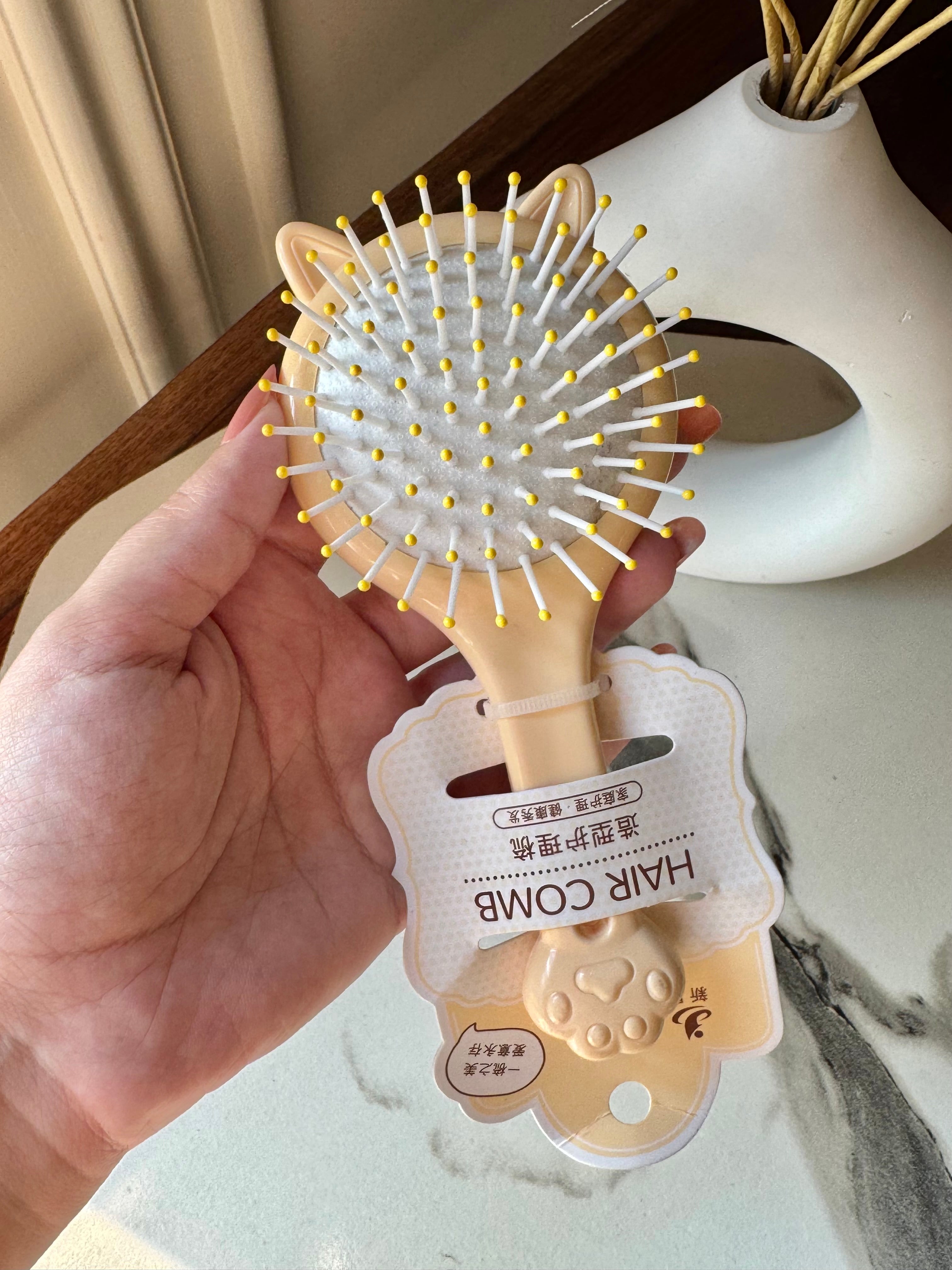 Kids Softest Teddy Shape Hair Brush with Mirror (Milky)