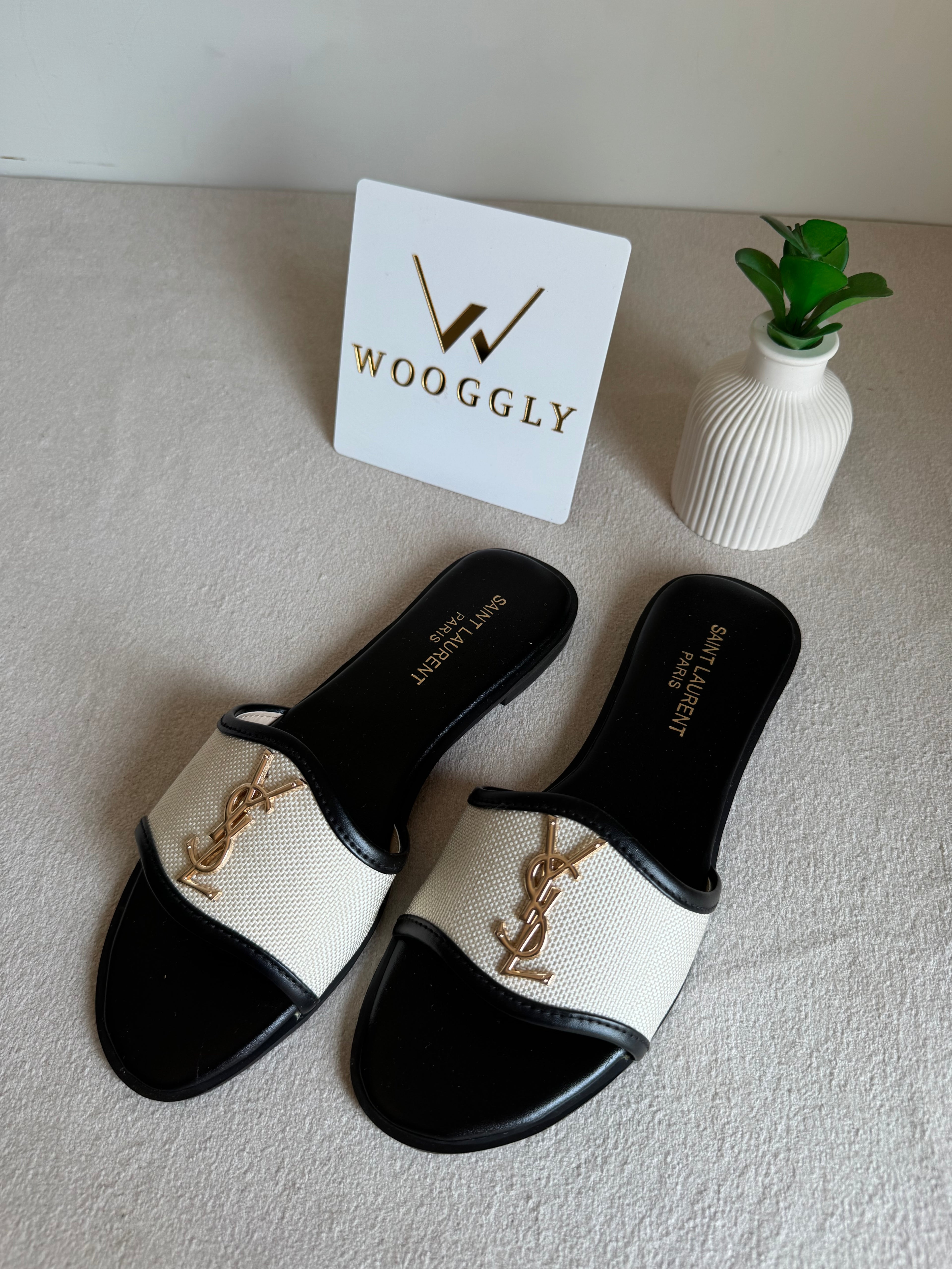 YSL Jute Slides - Black