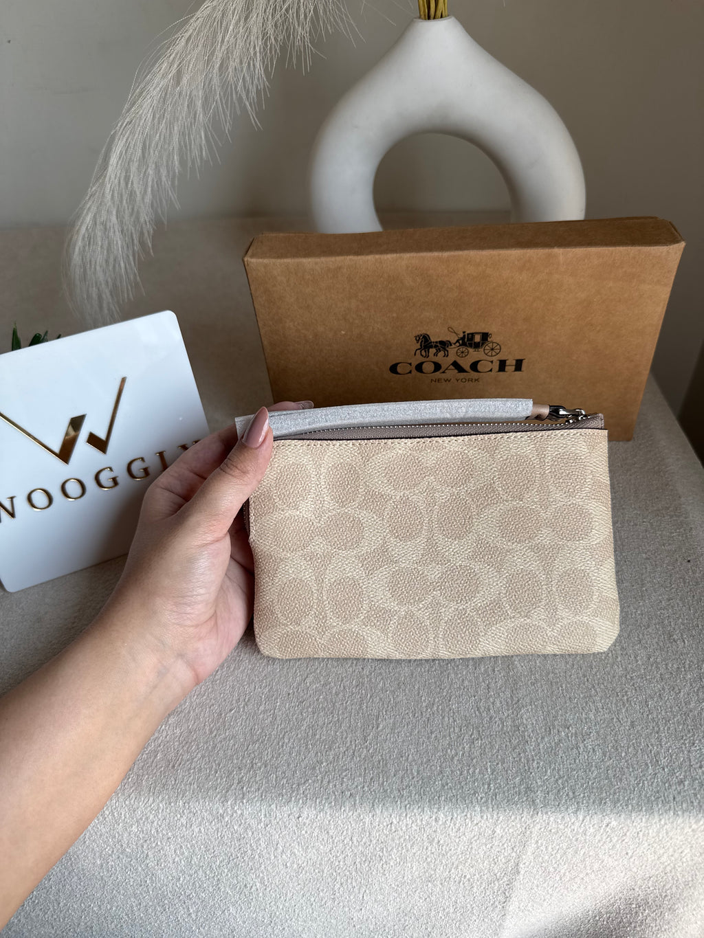 High Quality Wristlet - Signature Beige