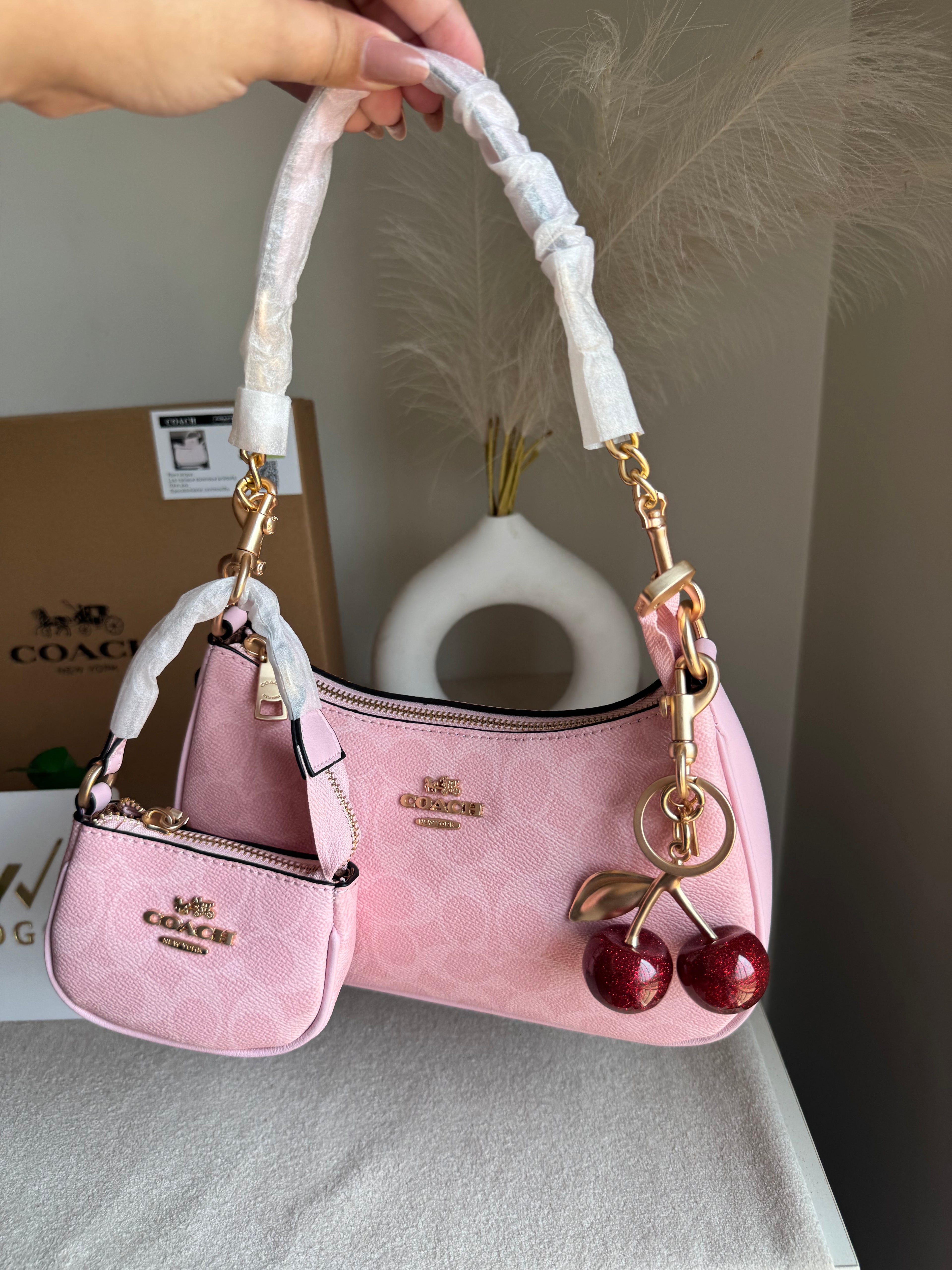 COACH Teri Gift Box with Baby Teri Charm & Coach Cherry Charm - Pink