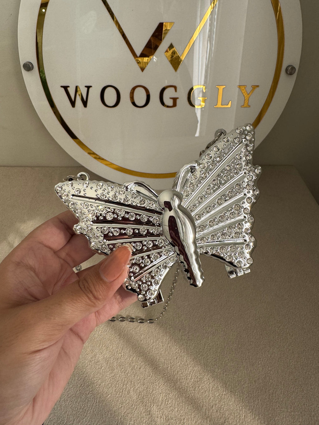 Glam Butterfly Clutch with Chain - Mini Silver