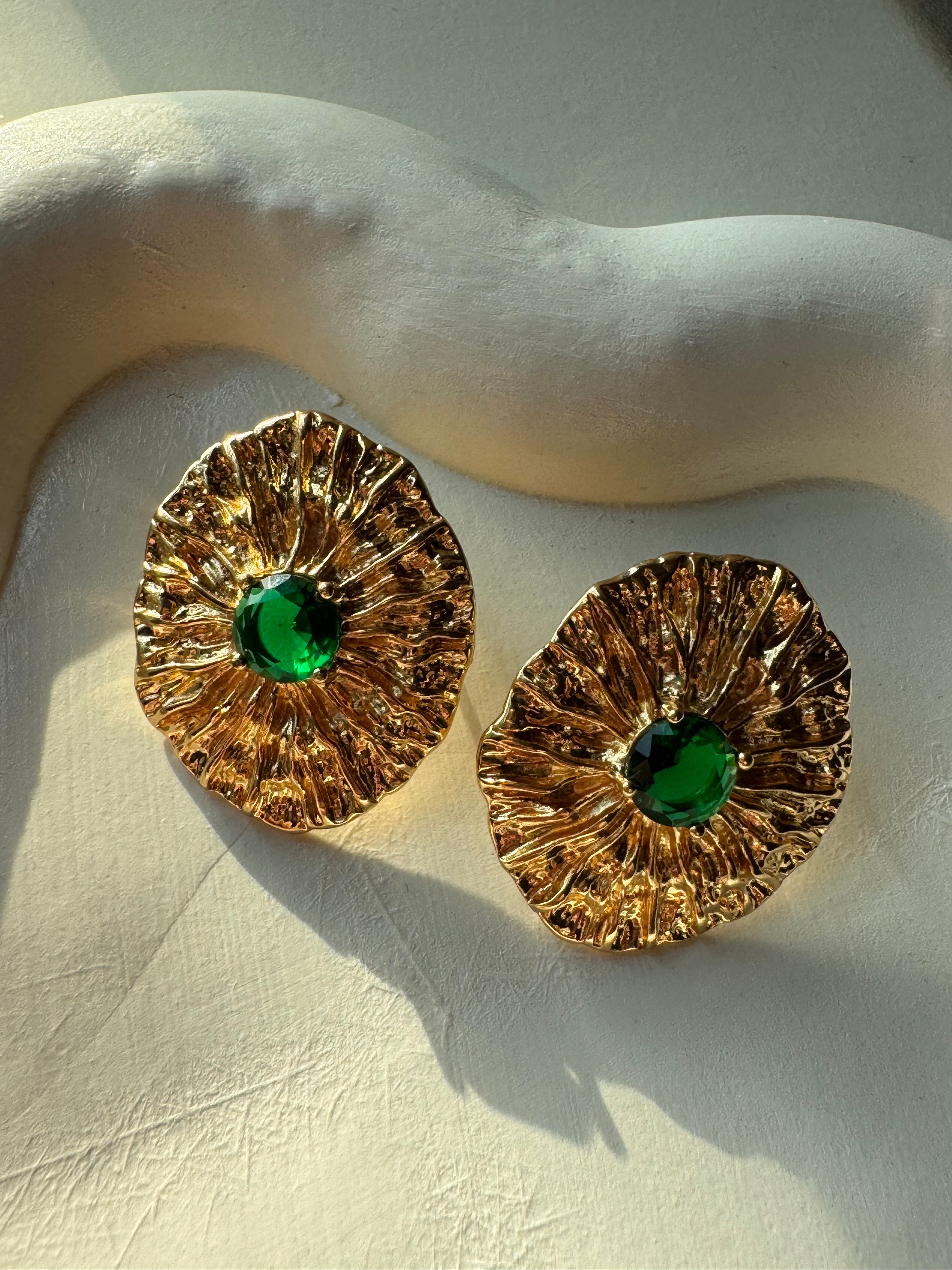 Radiance Studs (Bottle Green & Gold) - 18K Gold Plated