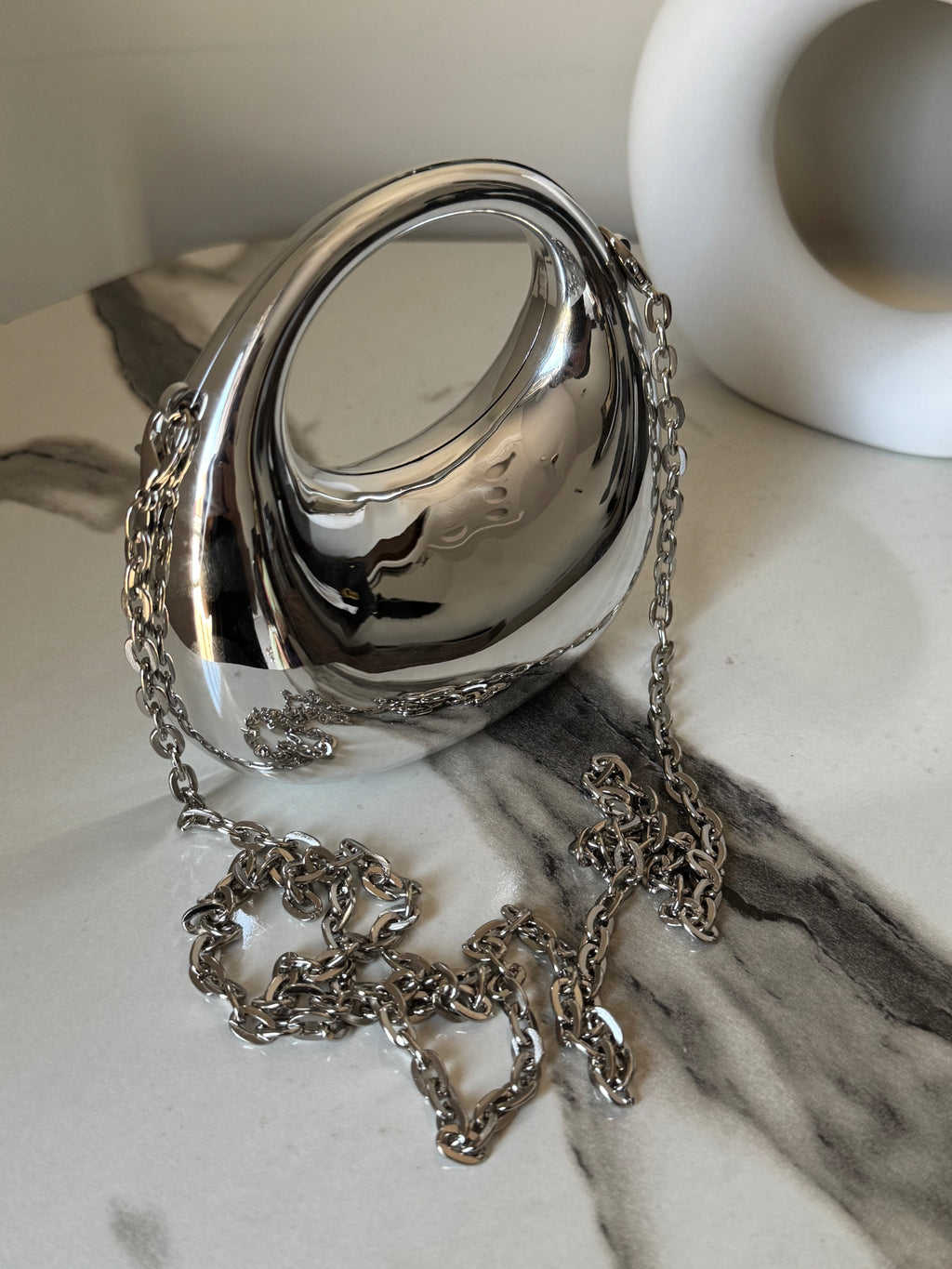 Viral Metallic Clutch with Chain - Mini Silver