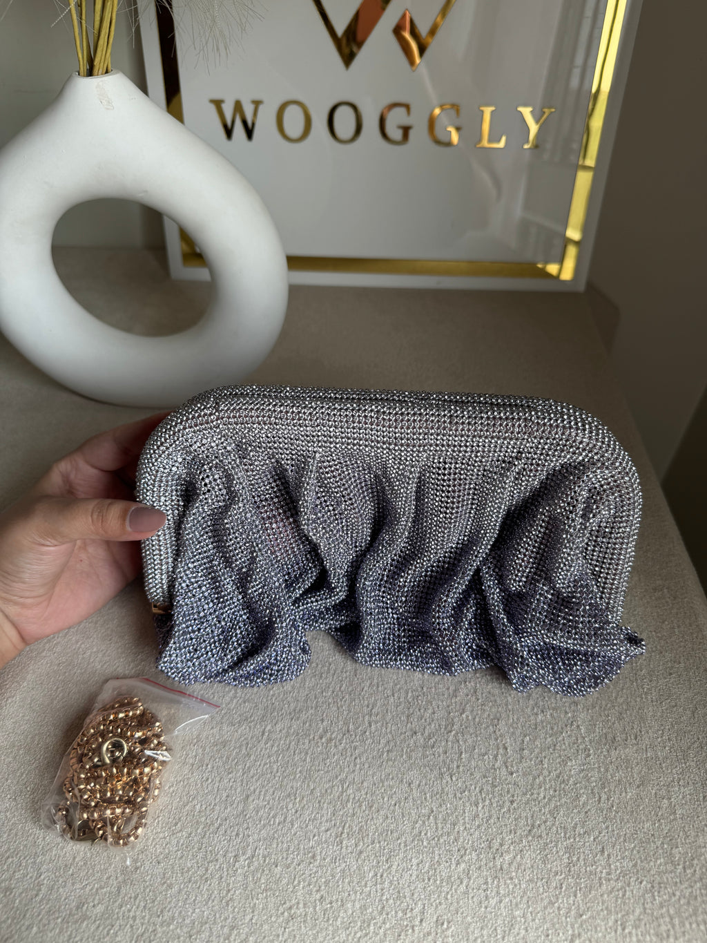 Viral High Quality Rhinestone Clutch with Chain - Moonlight