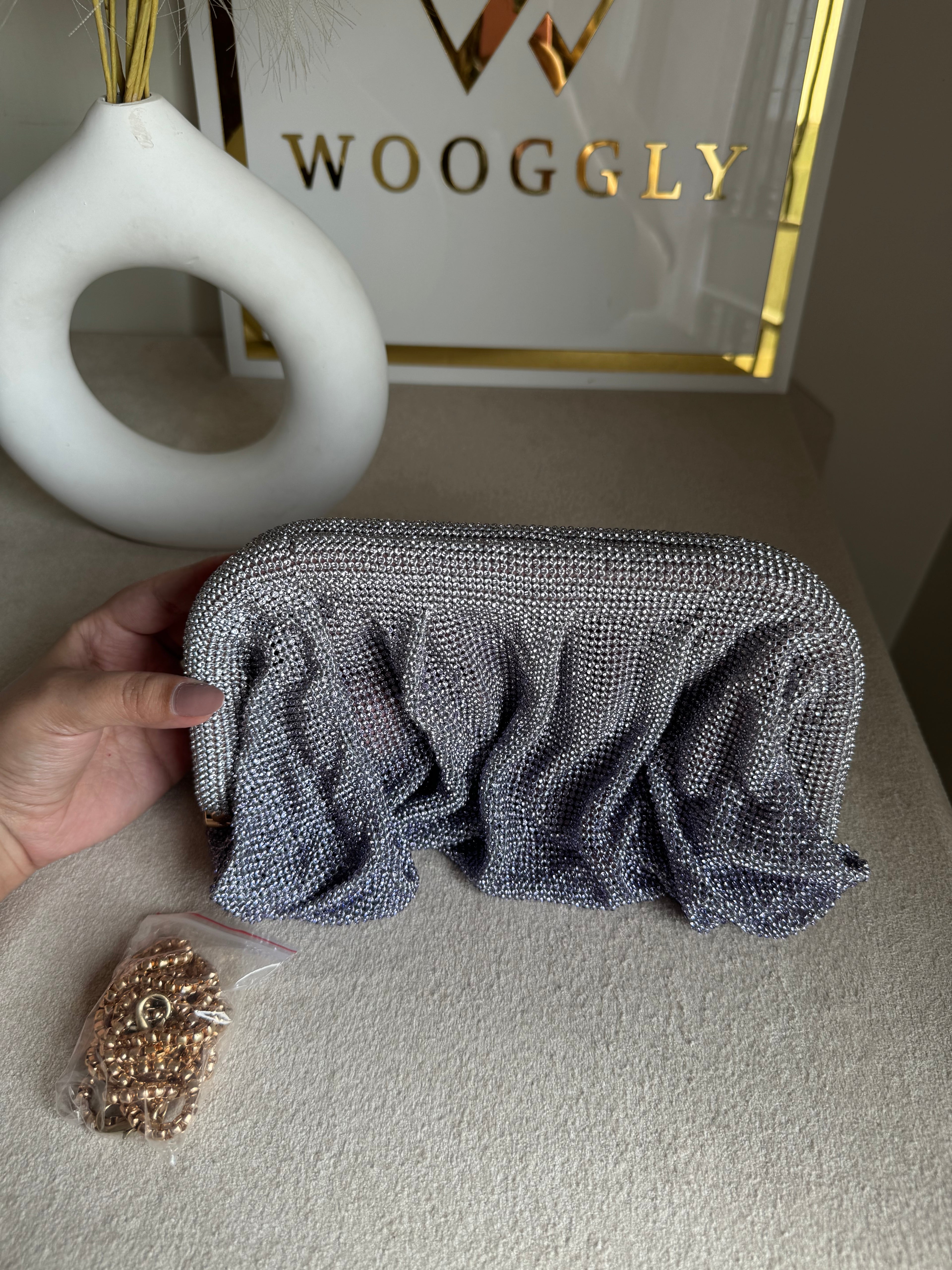 Viral High Quality Rhinestone Clutch with Chain - Moonlight