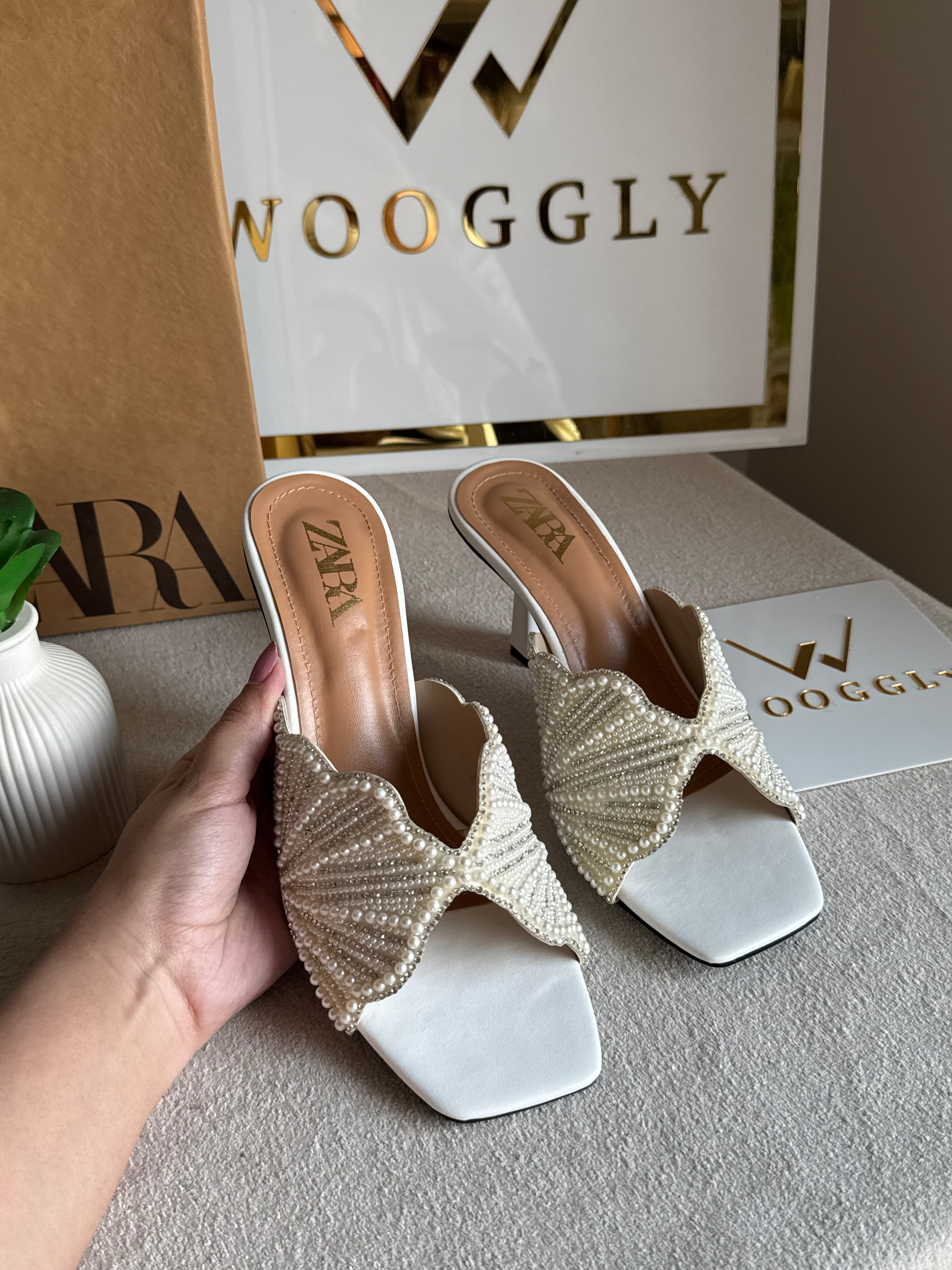 Viral Zara Faux Heels WHITE with Brand Box