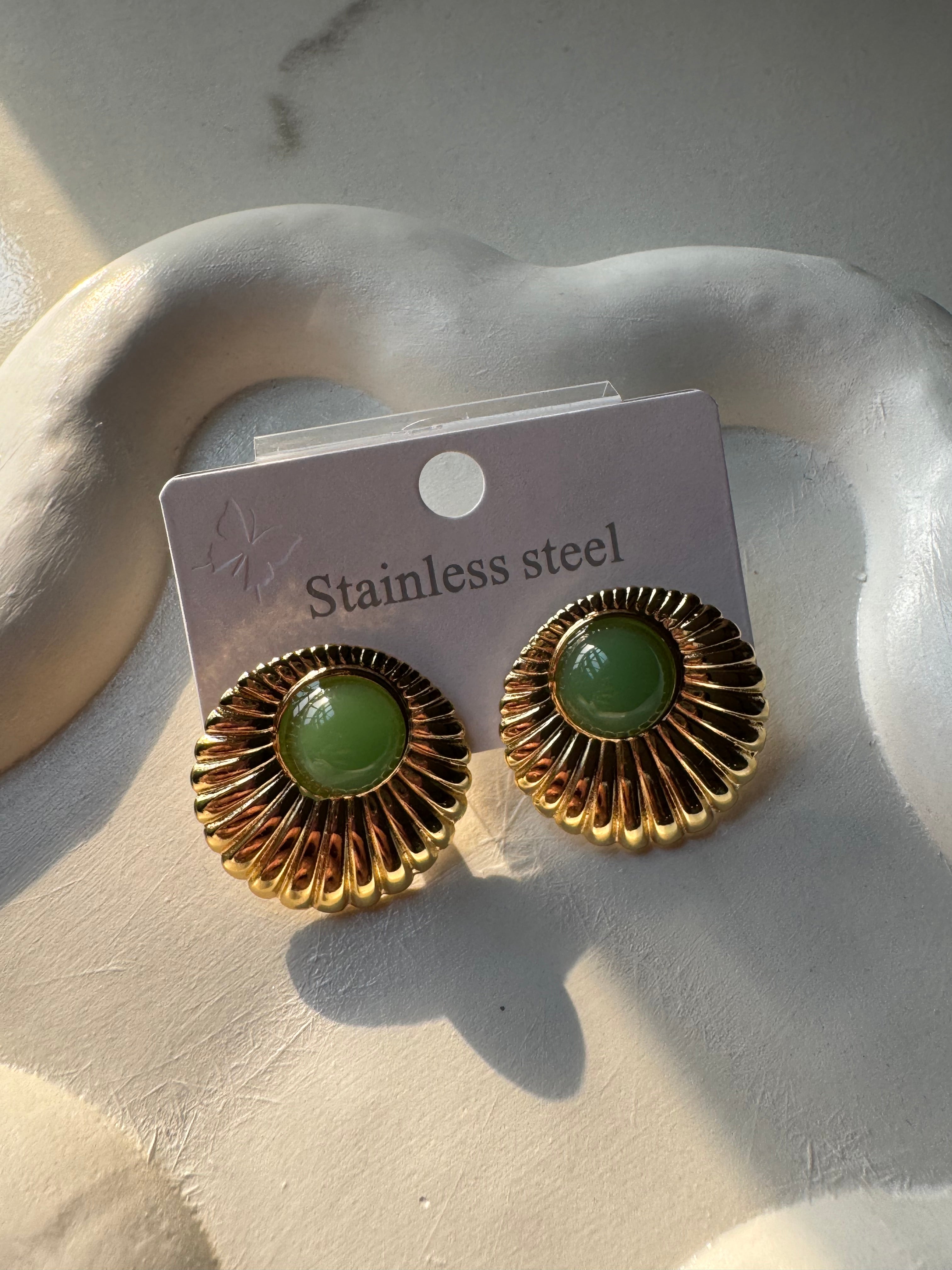 Dune Green Studs - 18K Gold Plated