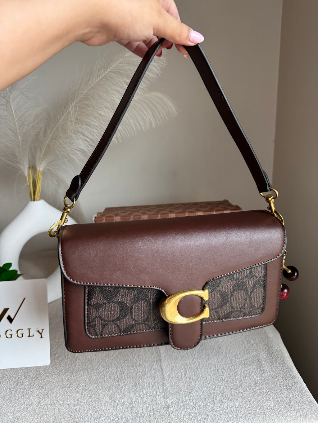 COACH TABBY Burgandy With Grey Good Quality -  BOX PACKING