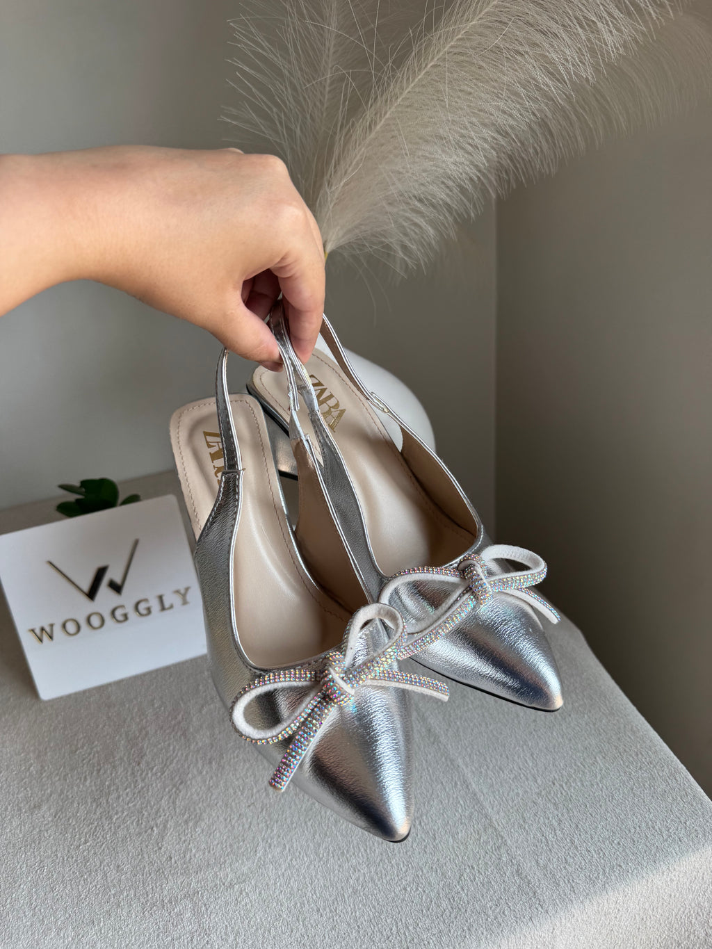 Zara Statement Bow Heels - Silver