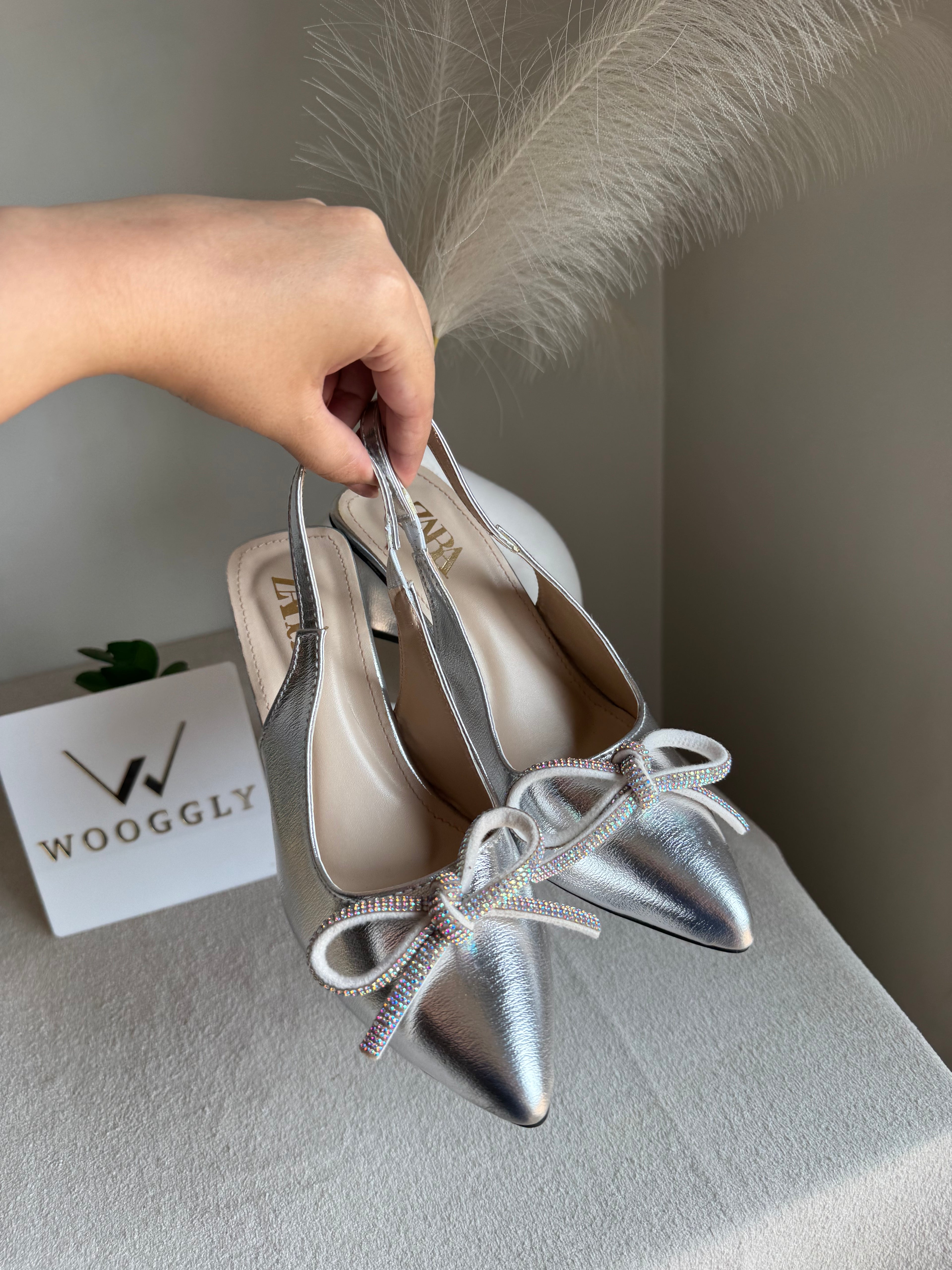 Zara Statement Bow Heels - Silver