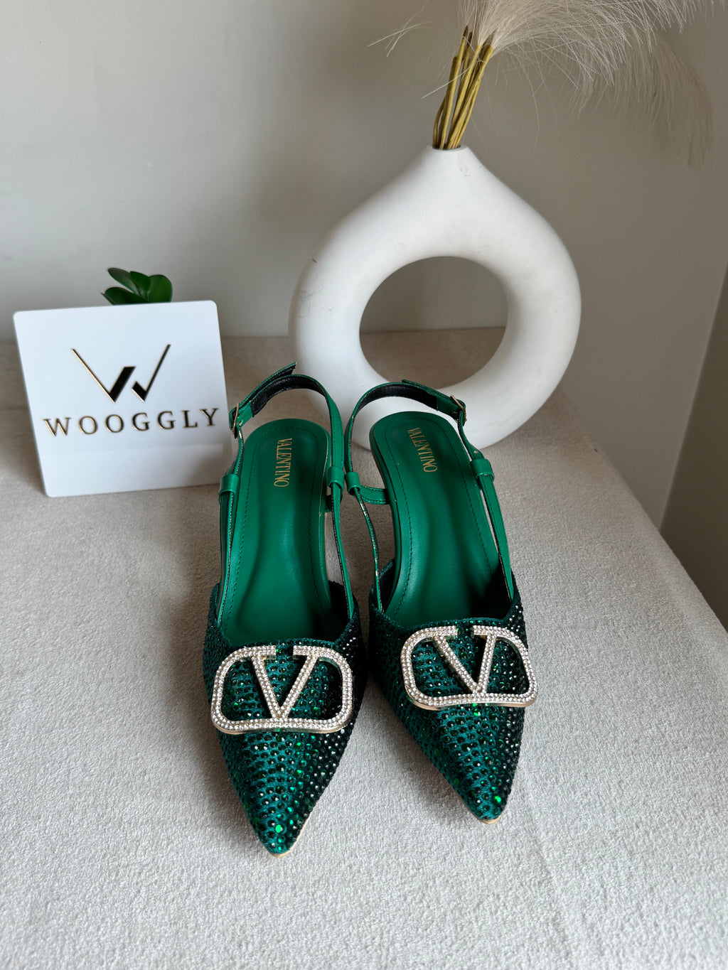 Essential Valentino Emerald Green Diamontee Heels