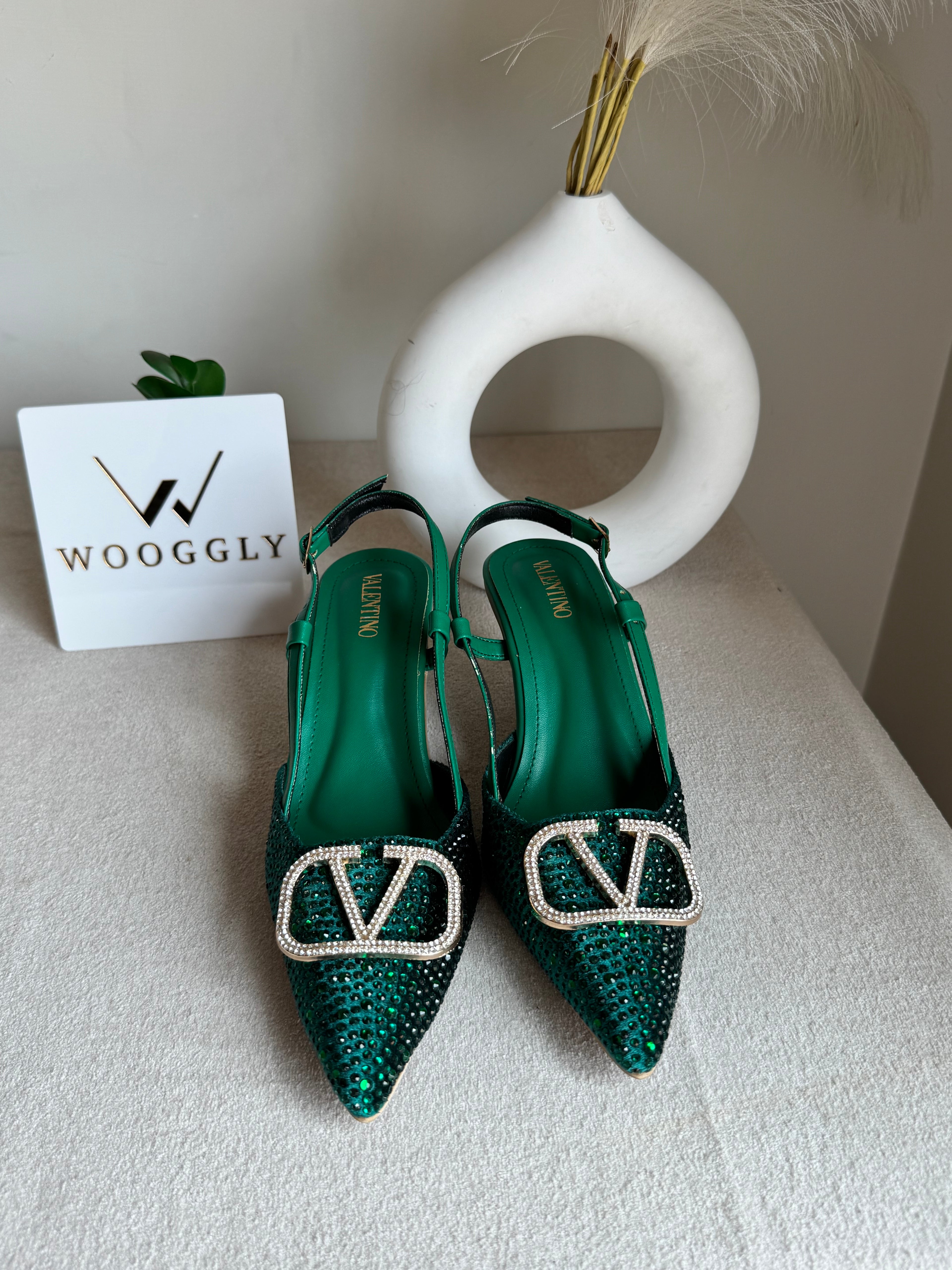 Essential Valentino Emerald Green Diamontee Heels