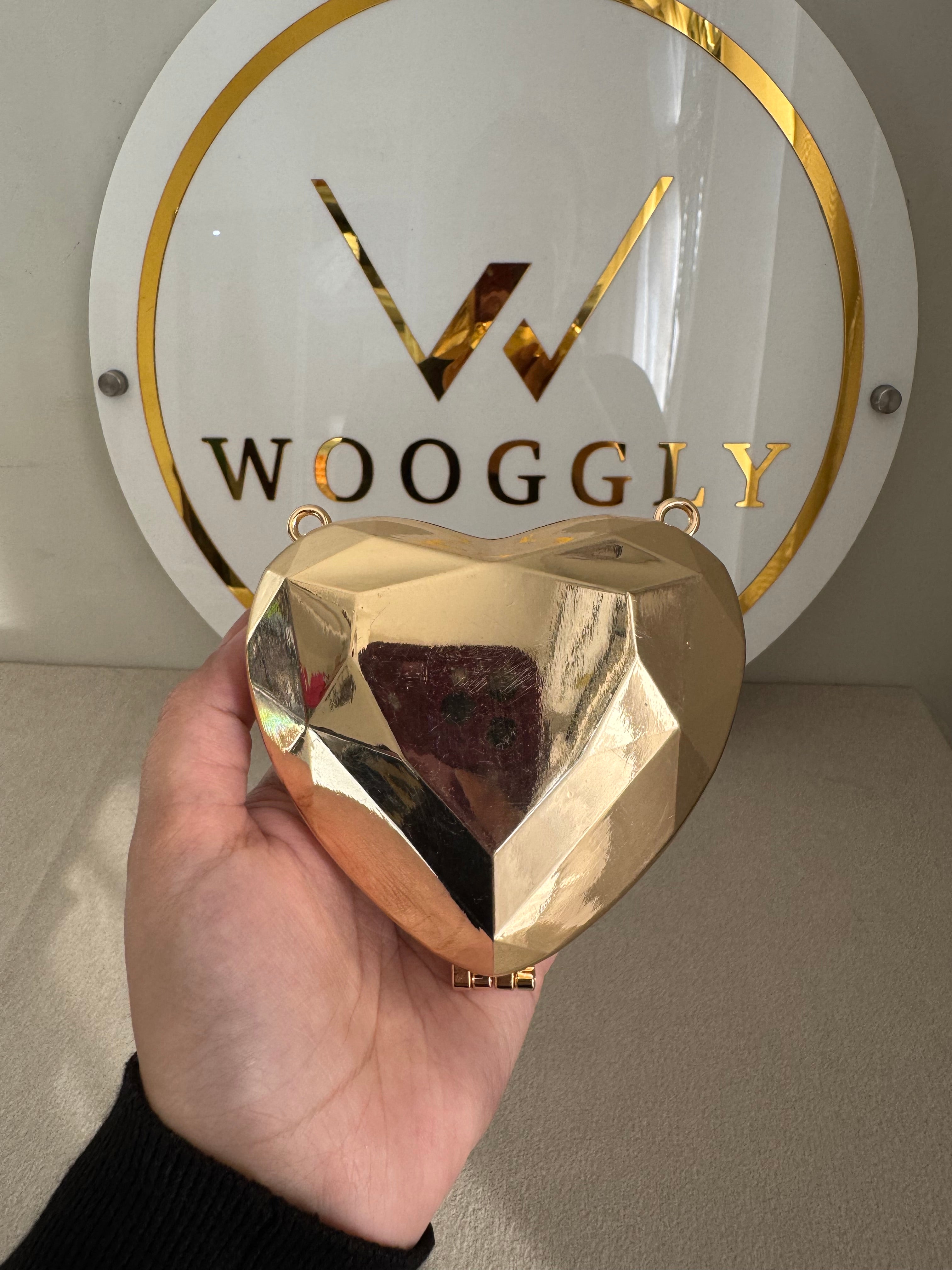 Metallic Heart Clutch with Chain - Mini Gold