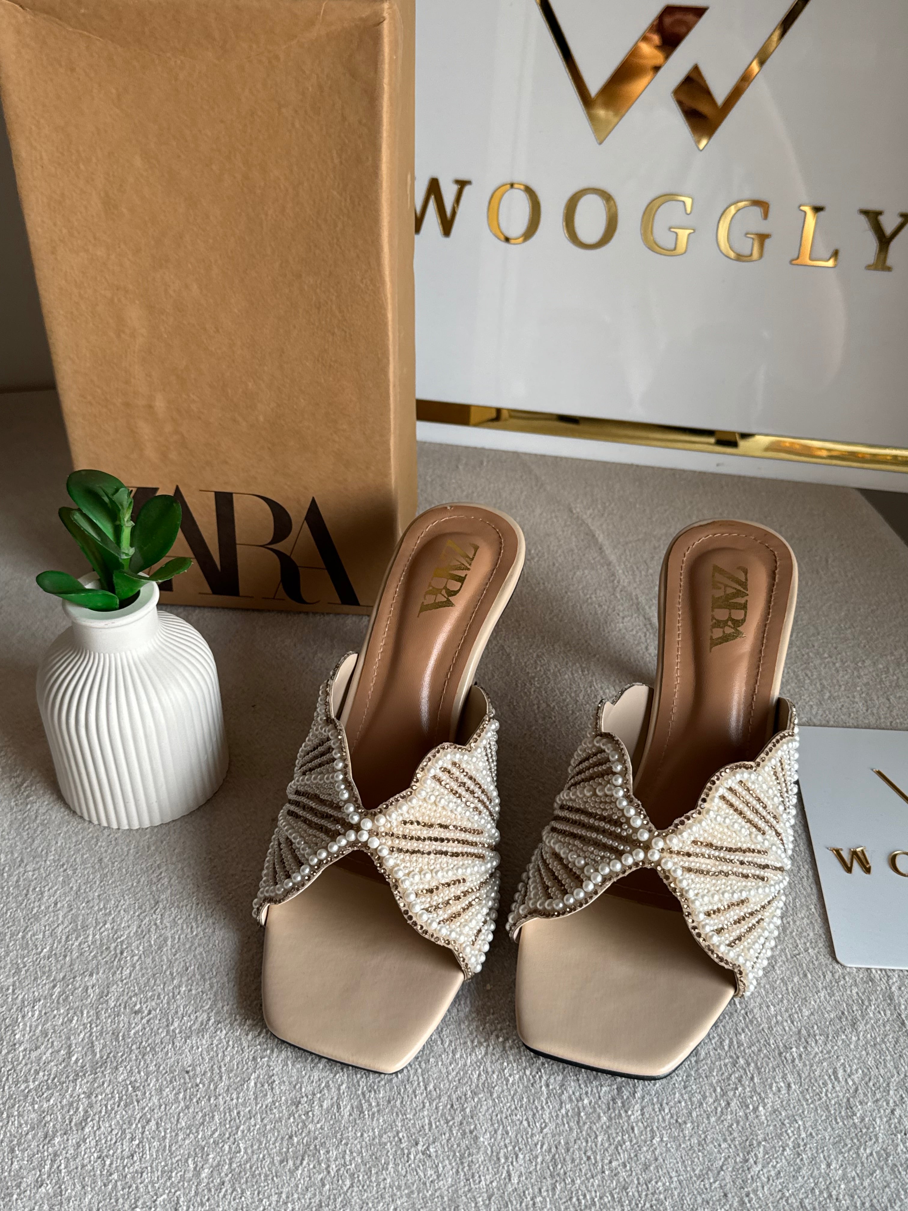 Viral Zara Faux Heels BEIGE with Brand Box