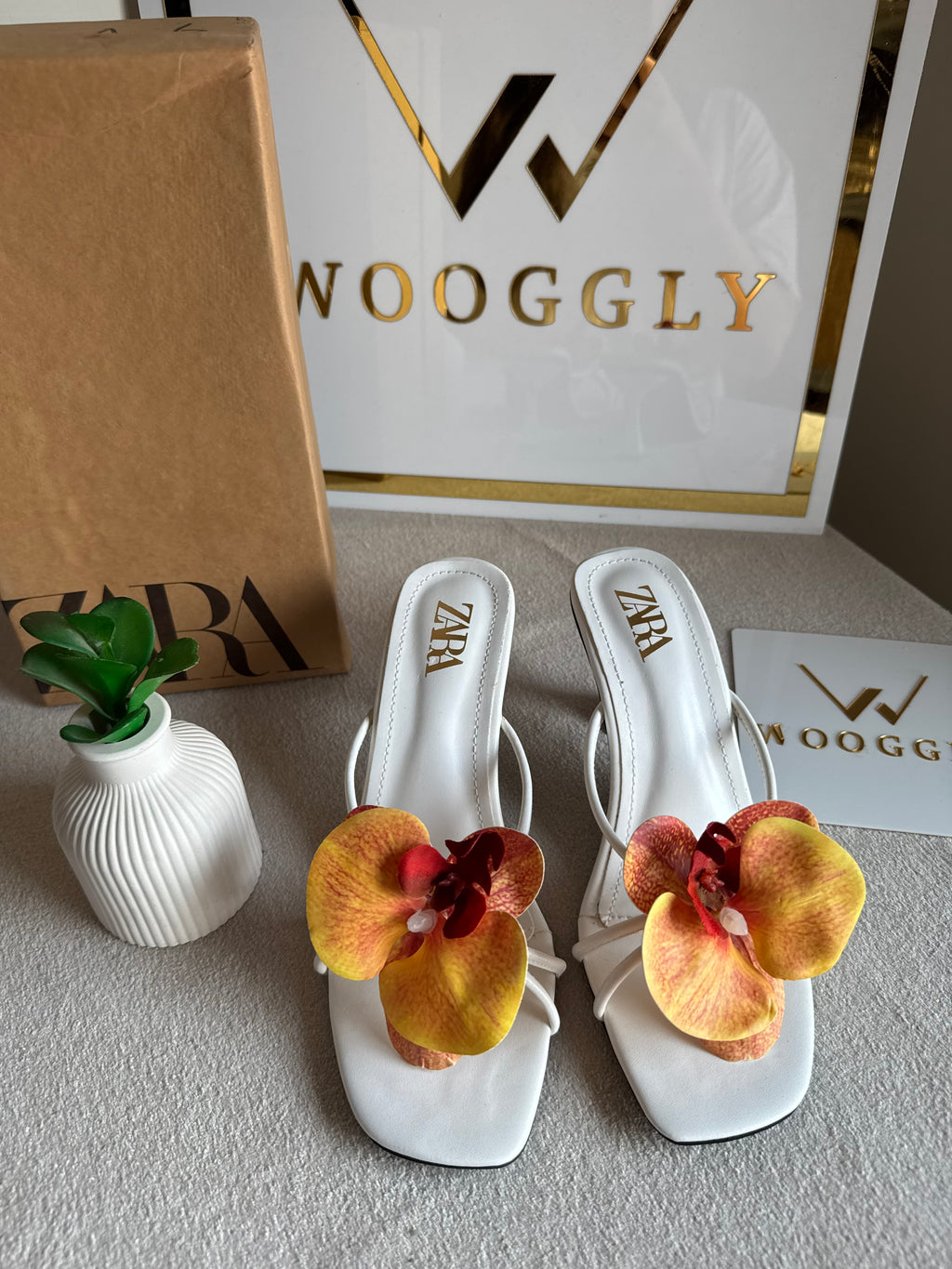 Zara Flower Heels WHITE WITH YELLOW - with Brand Box