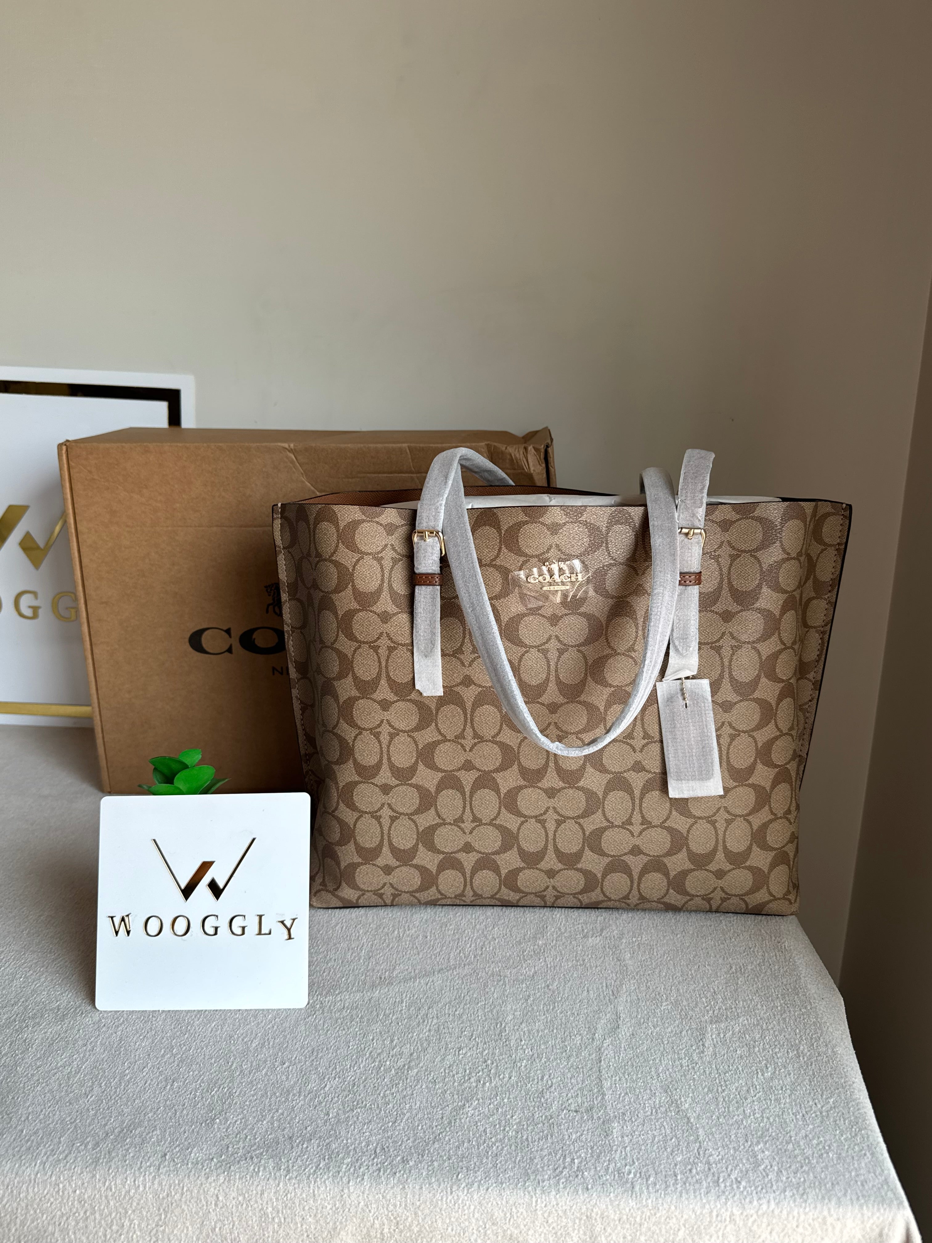 EXTREMELY PREMIUM COACH Mollie Tote Bag - Signature Apricot Brown (BOX PACKING)