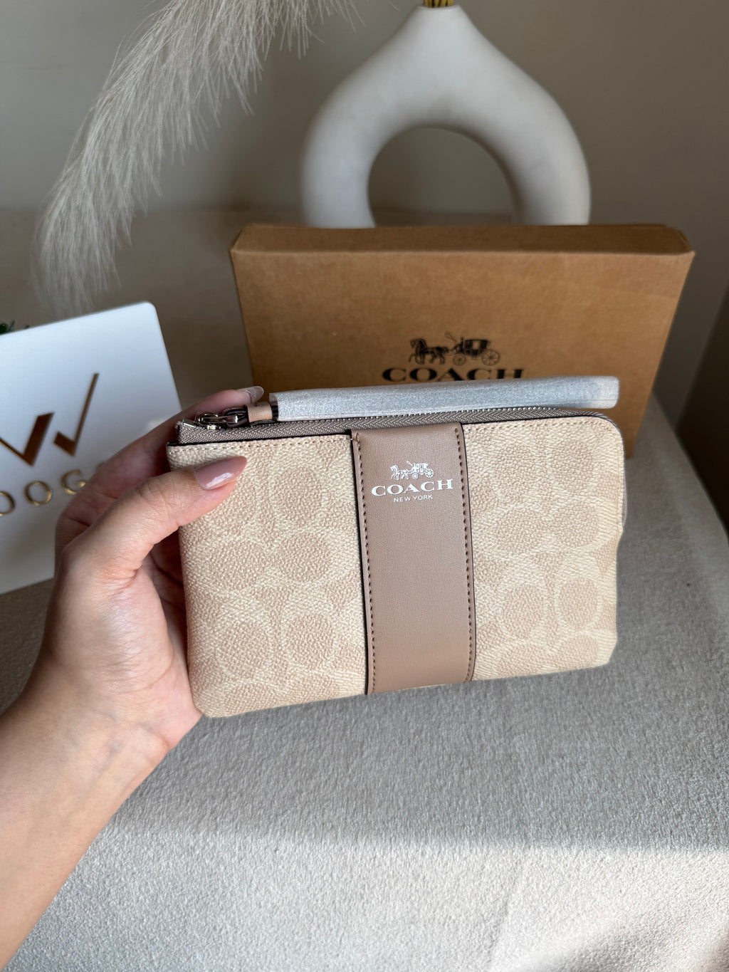 High Quality Wristlet - Signature Beige