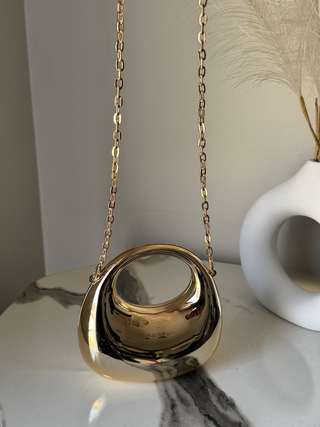 Viral Metallic Clutch with Chain - Mini Gold
