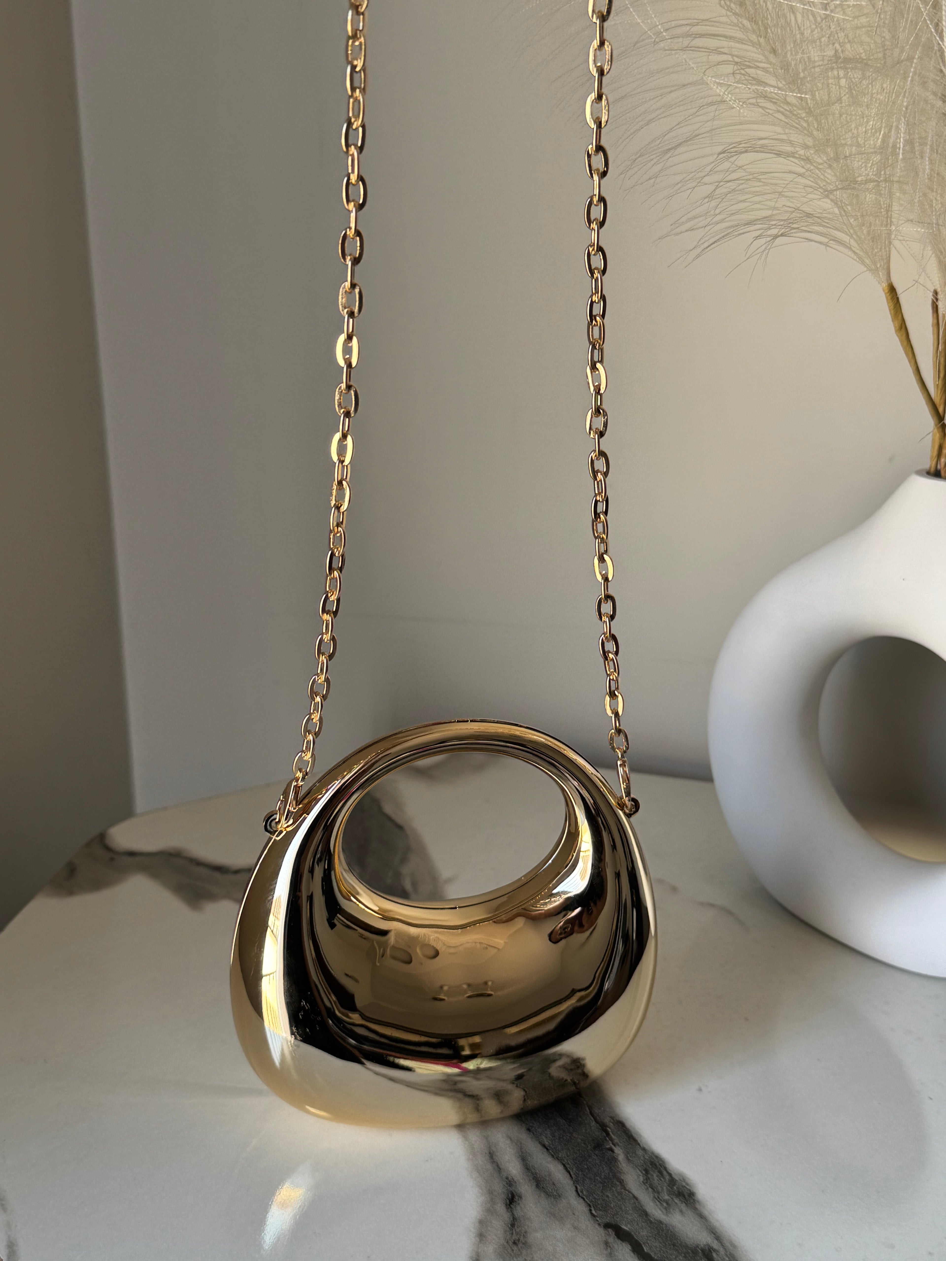 Viral Metallic Clutch with Chain - Mini Gold