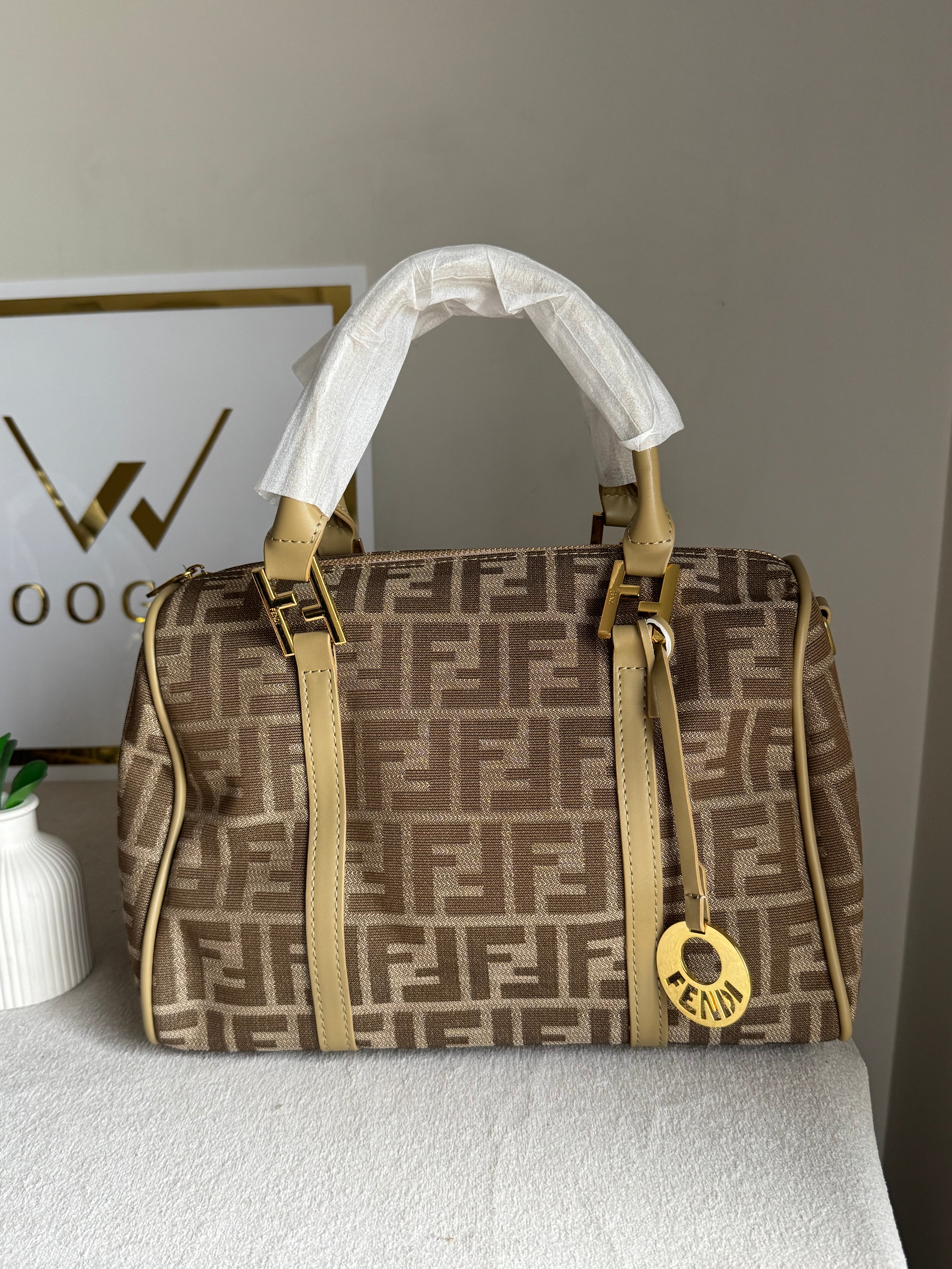Fendi Signature Hand Bag - Beige