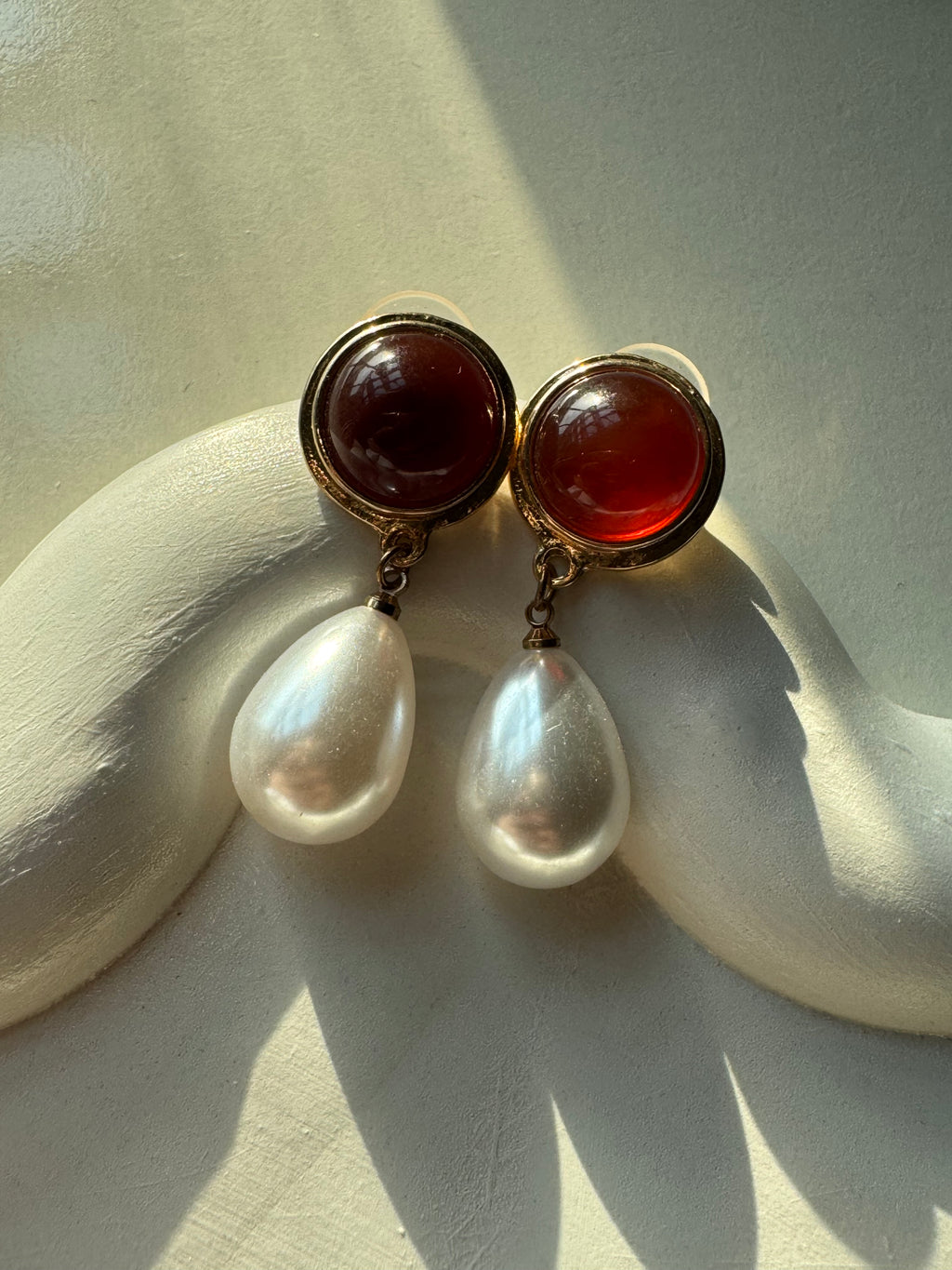 Crimson Pearl Drop Earrings