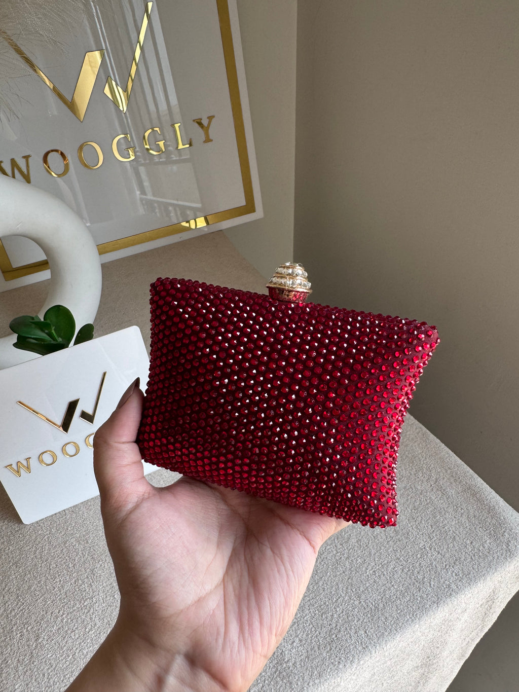 Ella Clutch - Red with Silver Diamontes