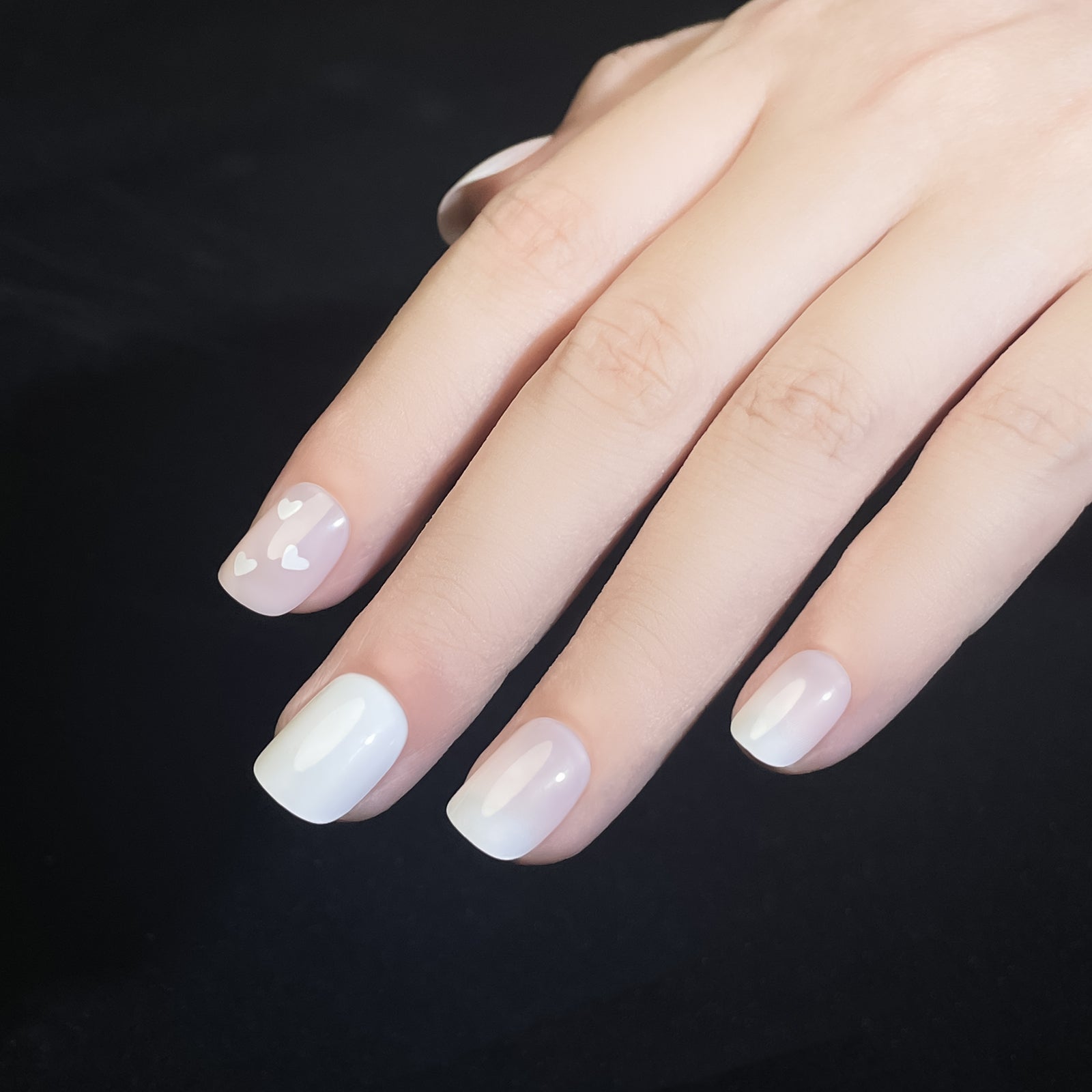 Square White & Pink Press On Nails - 24 Pieces Complete Kit
