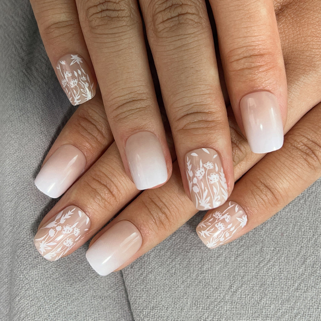 Nude & White Press On Nails - 24 Pieces Complete Kit